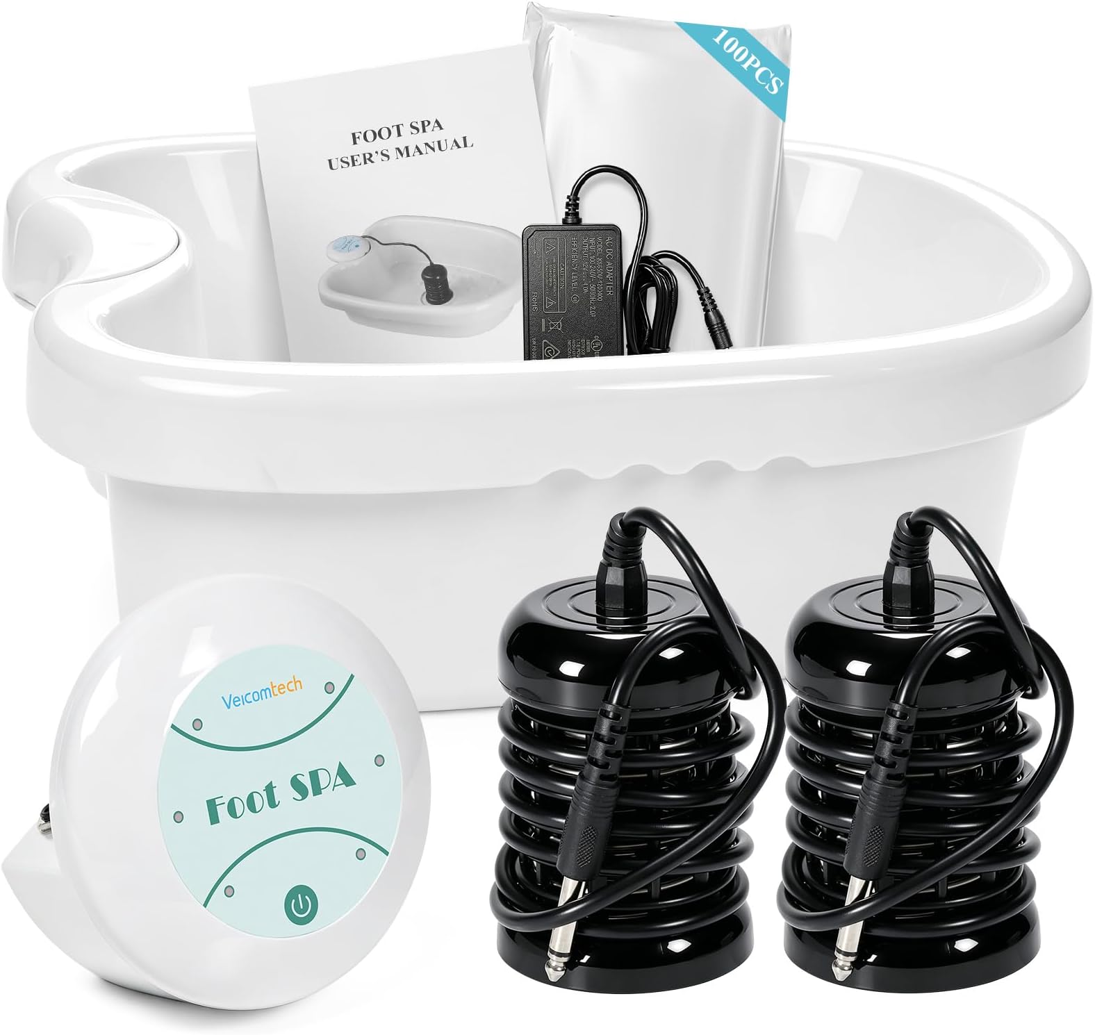 veicomtech Ionic Foot Bath Detox Machine, Ion Detox Foot Bath Cleanse, Foot Detox Spa for Home Use Salon Beauty SPA Club(2 Arrays, 100 Liners)