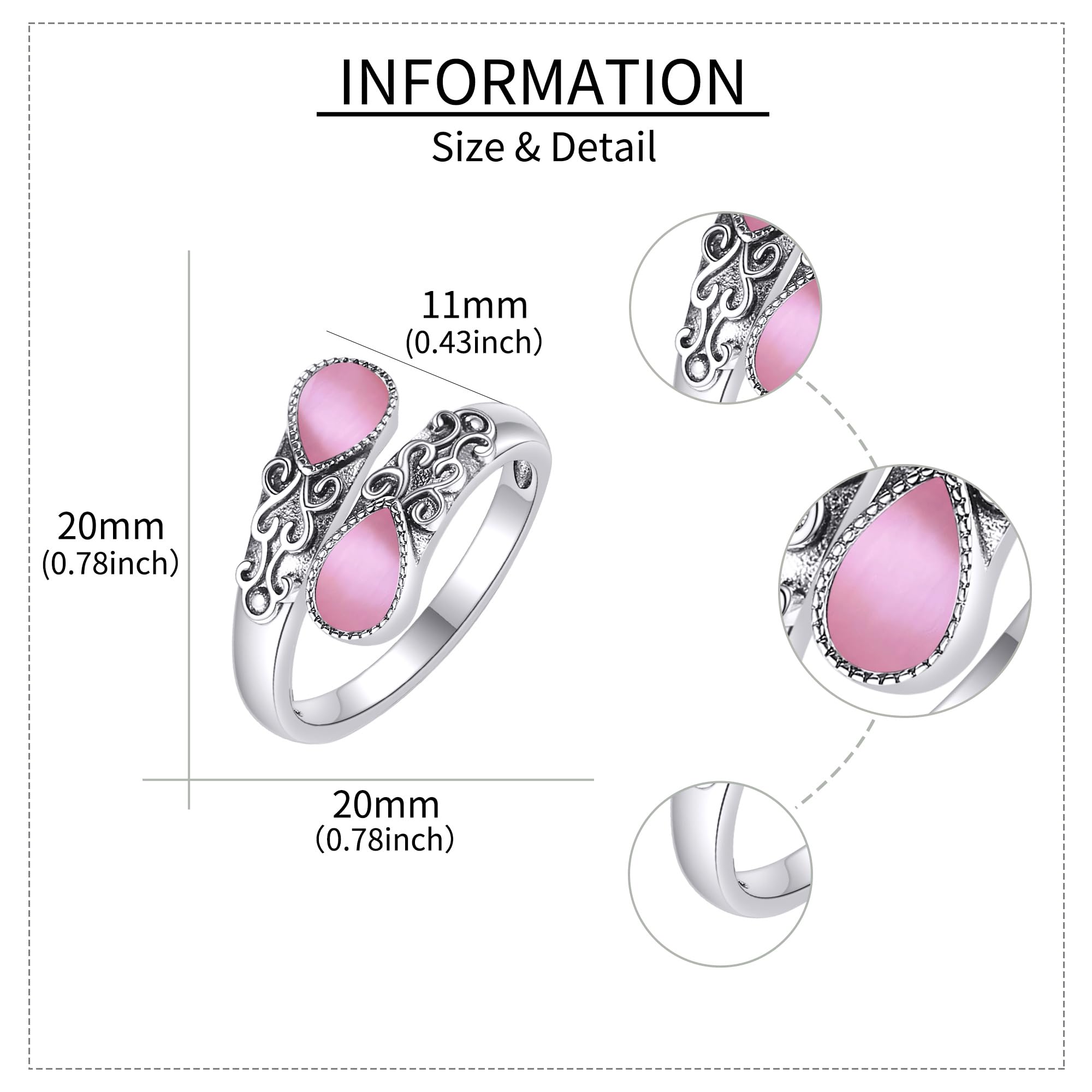 Bague en pierre de lune pour femme - En argent sterling - Arc-en-ciel - Réglable - Cadeau pour fille