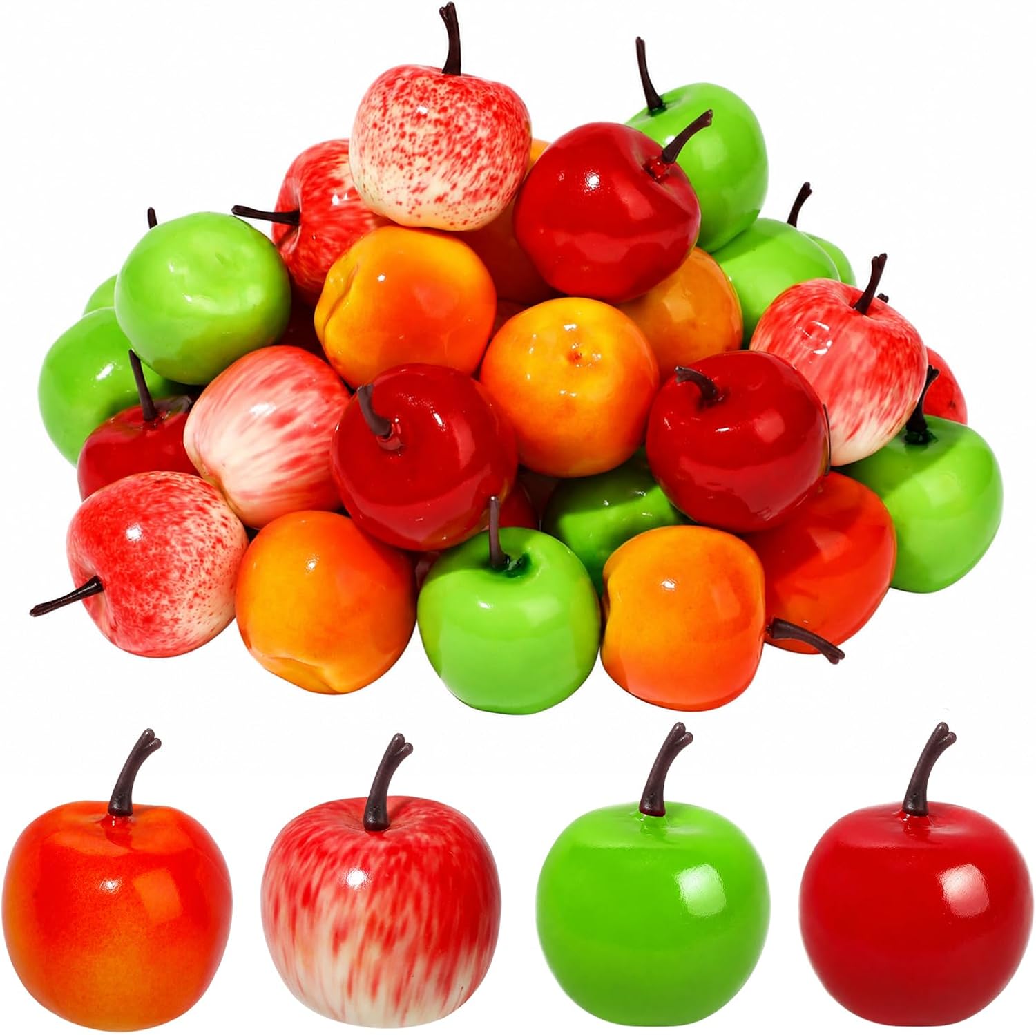 Mini Artificial Apples, 40 Pack Fake Apple in 4 Colors, PVC Simulation Small Apples Fake Fruit for Fall Harvest Decor, Thanksgiving Cornucopia, Kitchen Bowl Filler & Food Photography Props