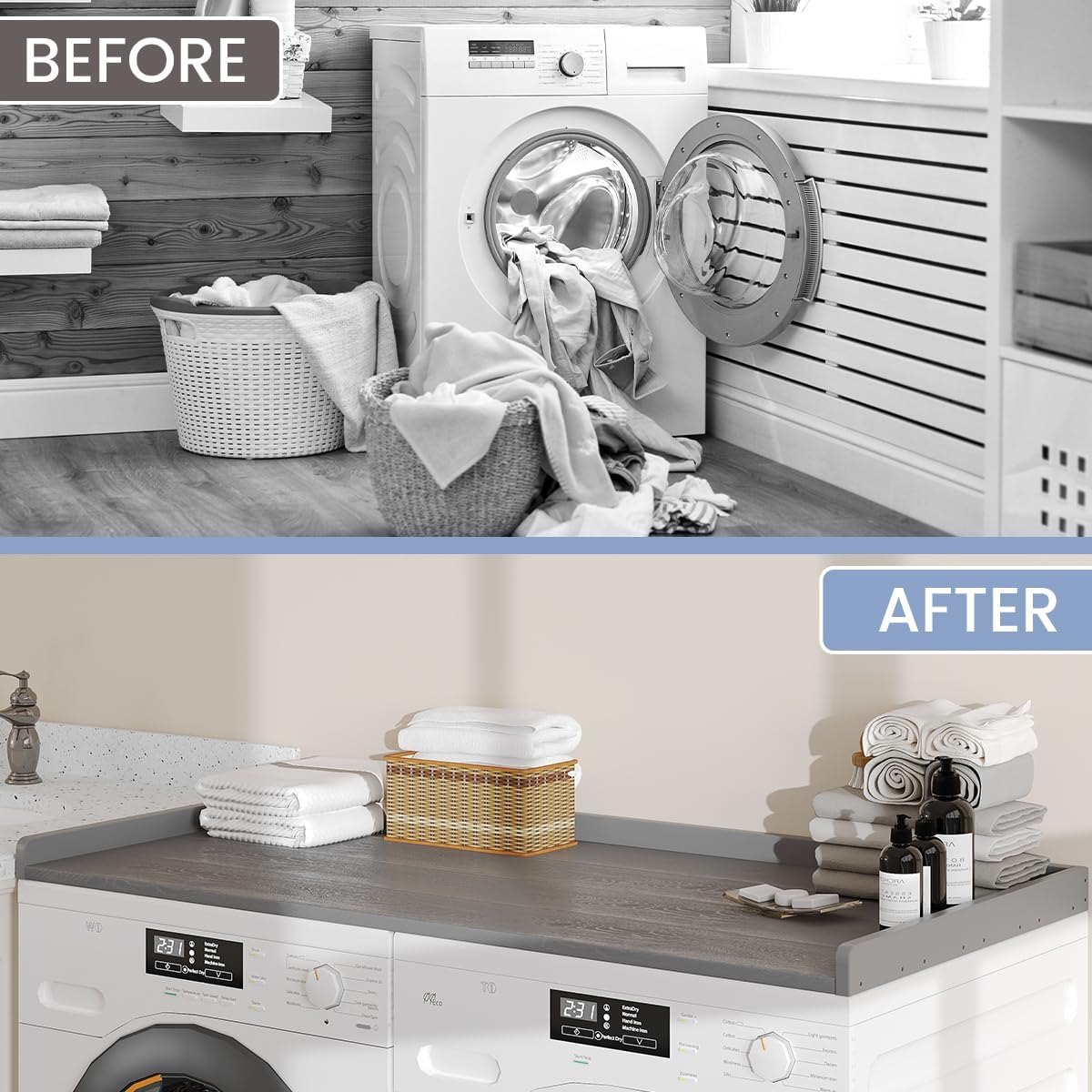 Sundale HDPE Washer Dryer Countertop, No-Installation Laundry Topper for Washer and Dryer, Waterproof Odorless Countertop for Laundry Room Storage, 27.5" x 54" (Grey)