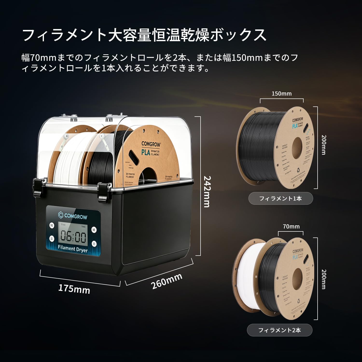 Amazon.co.jp: Comgrow 3Dプリンターフィラメントドライヤーボックス