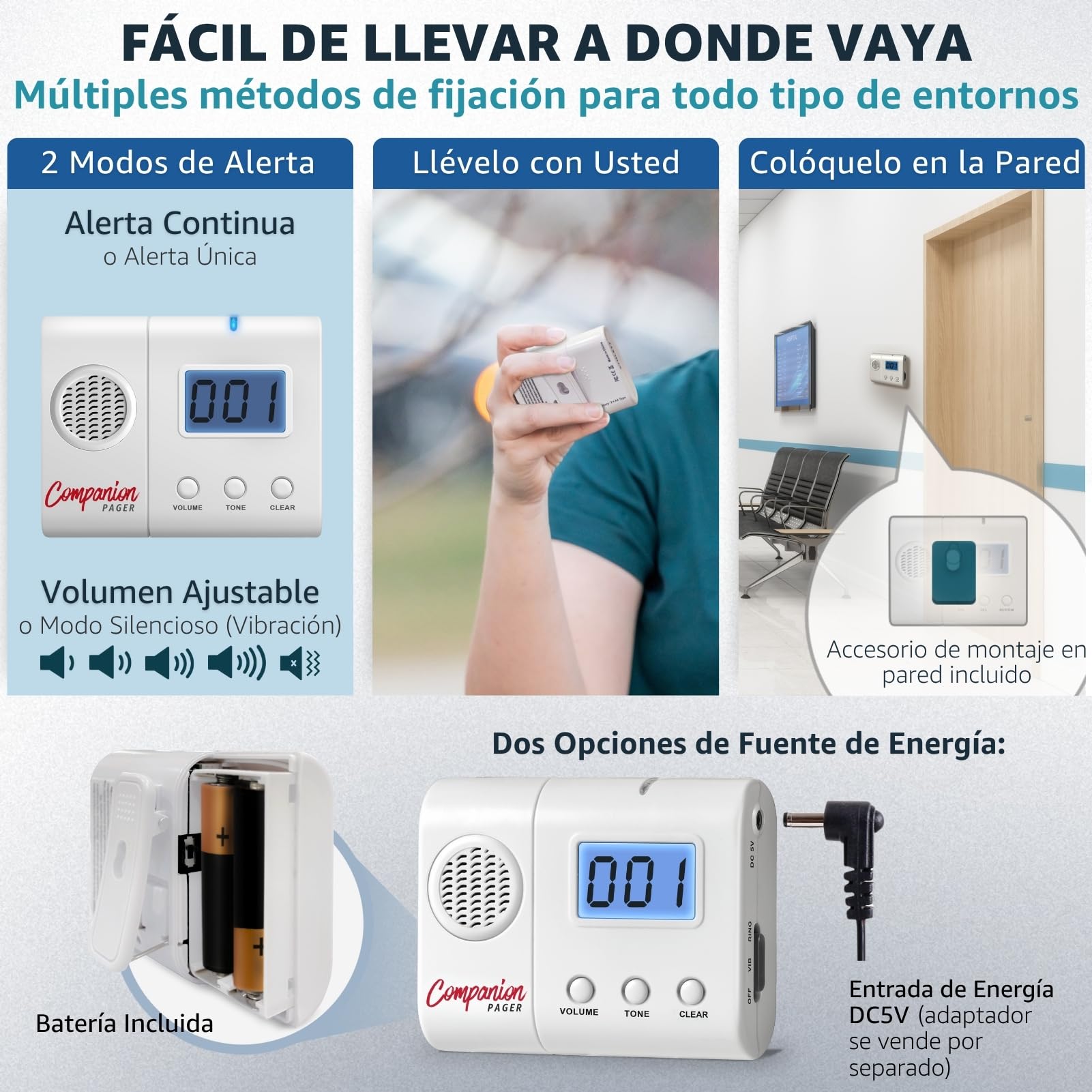 Buscapersonas para Cuidadores con 4 Botones de Llamada | Sistema inalámbrico para personas mayores, pacientes y asistencia en el hogar con múltiples botones de llamada