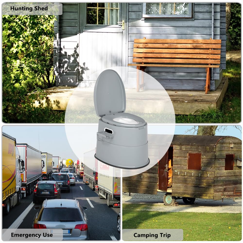 Bonnlo Toilettes de camping Toilettes de voyage portables, Seau intérieur amovible Toilette mobiles Avec siège, couvercle et support de papier toilette, pour le camping，gris