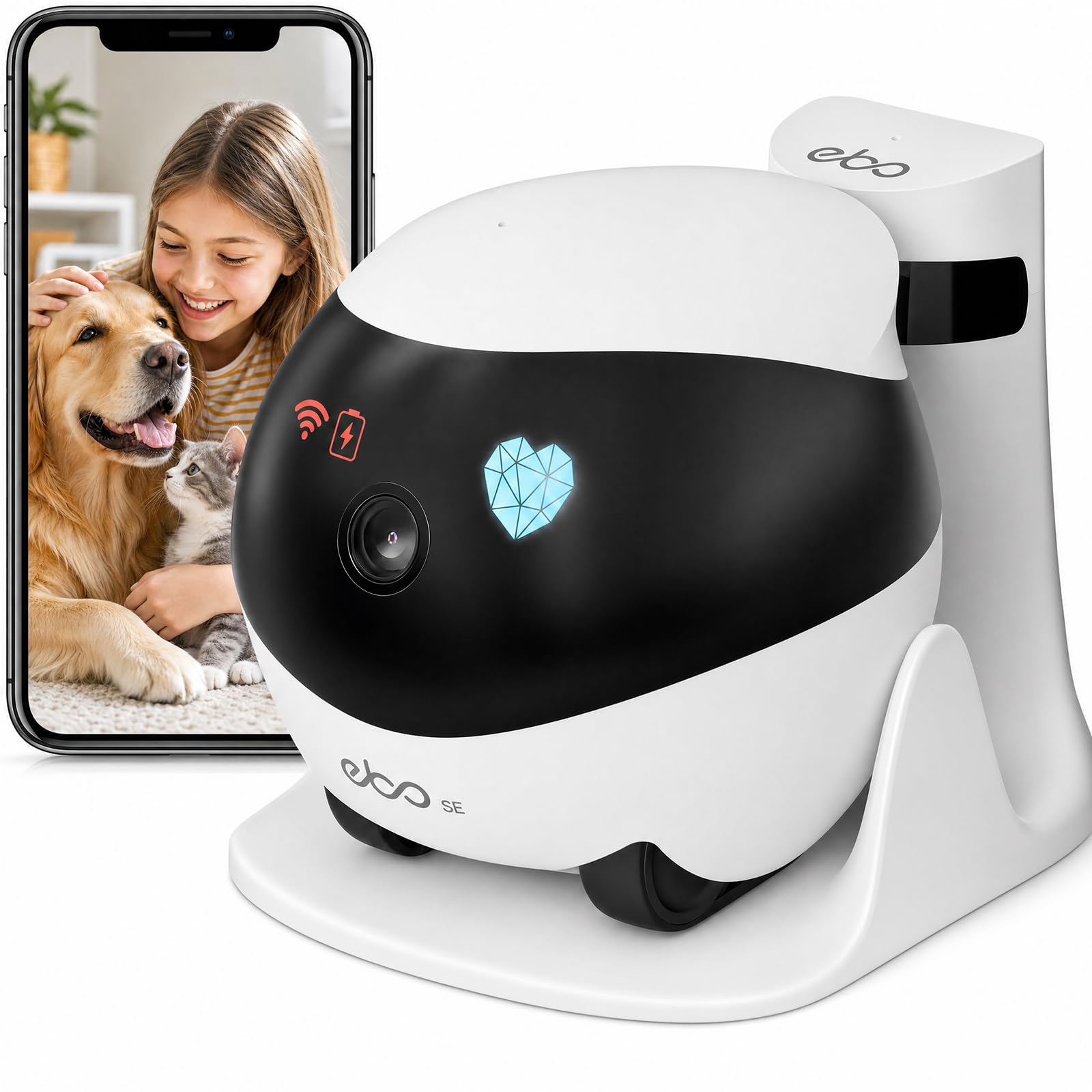 1080P HD Movable Camera with Auto-Recharge, Night Vision, Local Storage, APP Control,Motion Detection for Dog Cat Monitoring Enabot EBO SE Rolling Robot Camera with 2-Way Talk,Pet Indoor Home Security