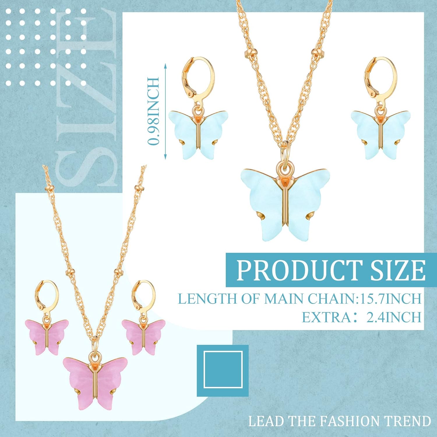 Sasylvia 18 Pcs Butterfly Jewelry for Women Butterfly Necklace Earrings Set Acrylic Pendant Necklace Hoop Earrings Colorful Cute Valentine Jewelry Gifts - Image 2