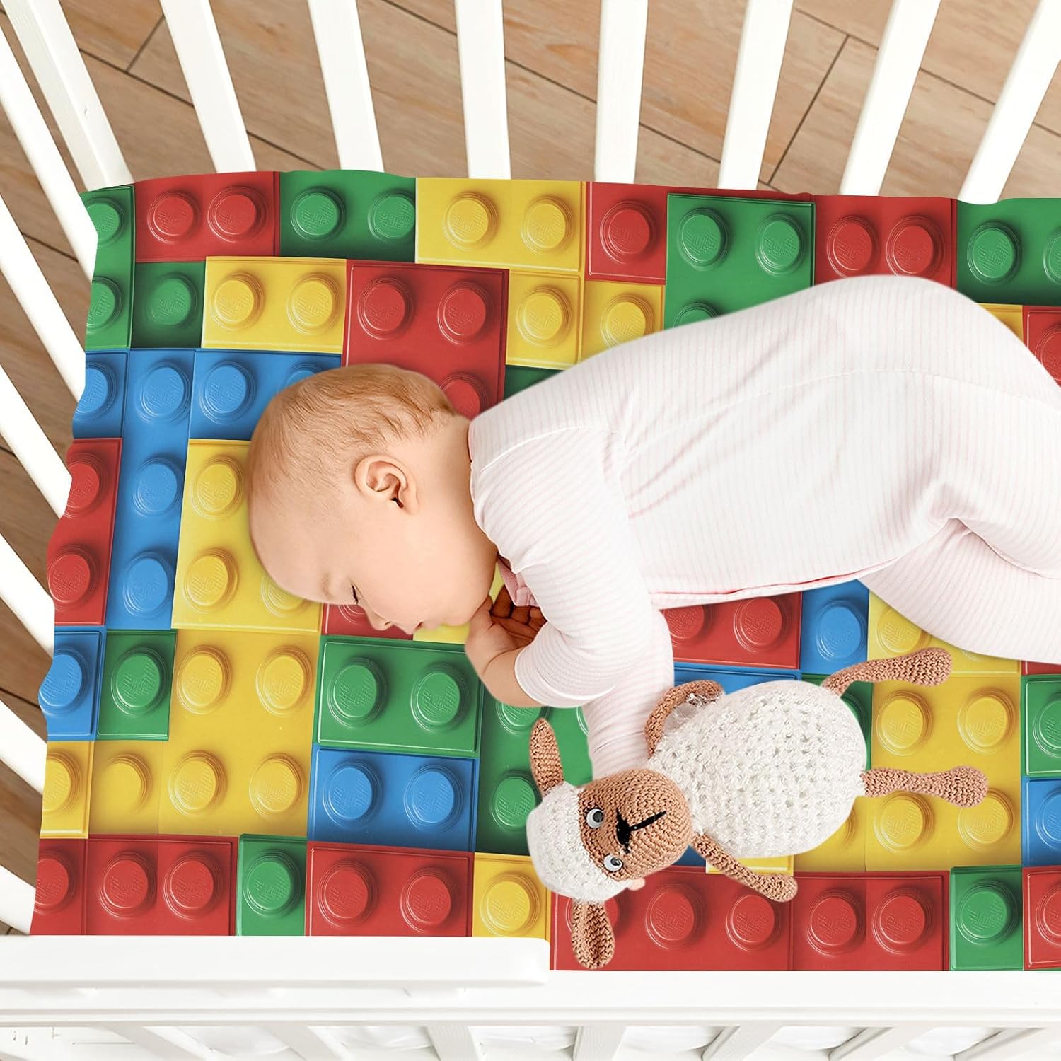 Stereoscopic Brick Pattern Snug Fit Baby Bed Sheet with Elastic Band, Soft & Breathable Fitted Crib and Toddler Mattress for Baby Sleep and Play, 52"x 28"
