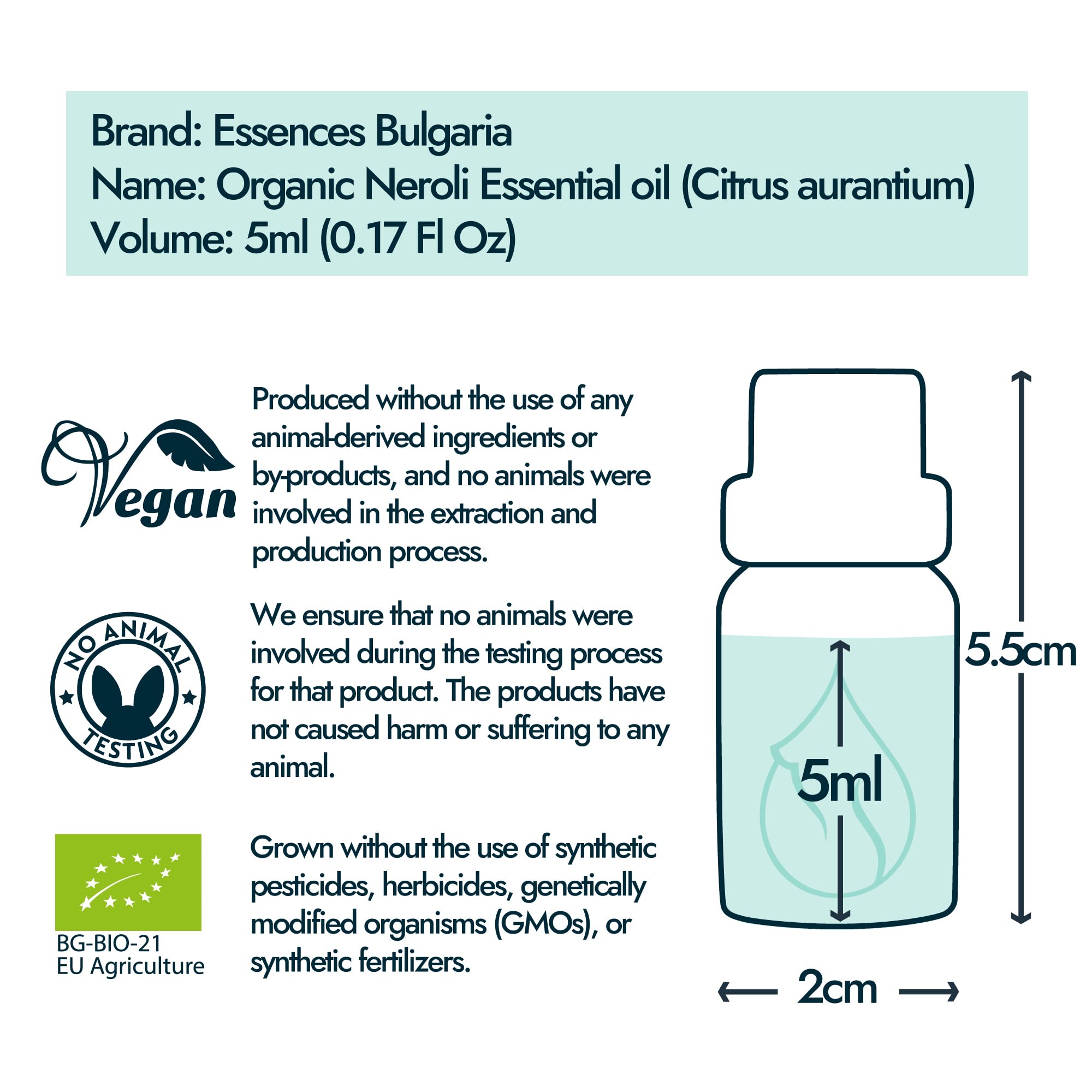 Essences Bulgaria Bio-Neroli Ätherisches Öl 5ml | Citrus aurantium | 100% Naturrein | Unverdünnt | Therapeutischer Grad | Aromatherapie | Kosmetik | Tierversuchsfrei