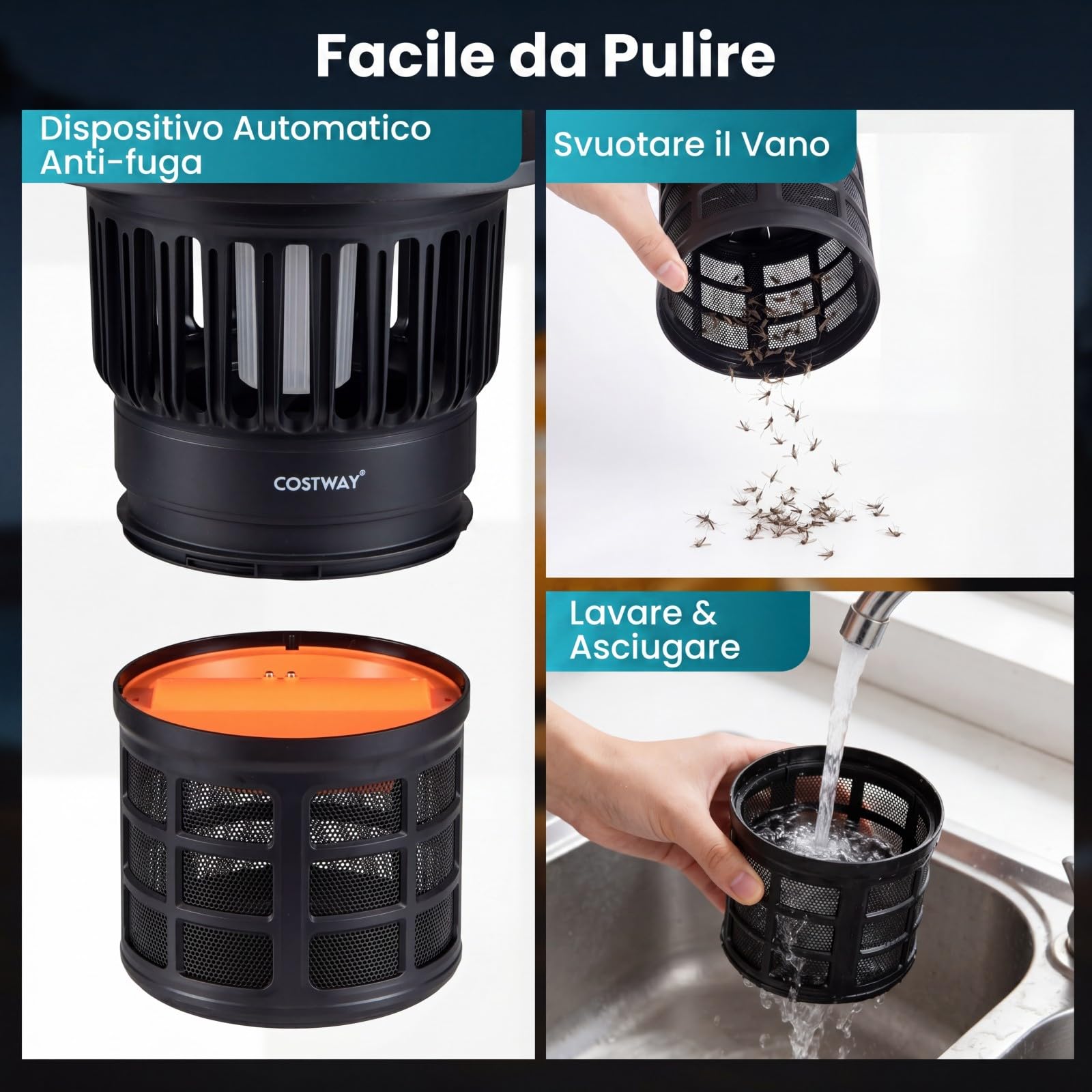 COSTWAY Lampada Antizanzare Elettrica, 2 in 1 Lampada Zanzare Esterno Impermeabile con Luci Regolabili, Batteria Ricaricabile e Maniglia, Trappola per Zanzare per Campeggio e Picnic