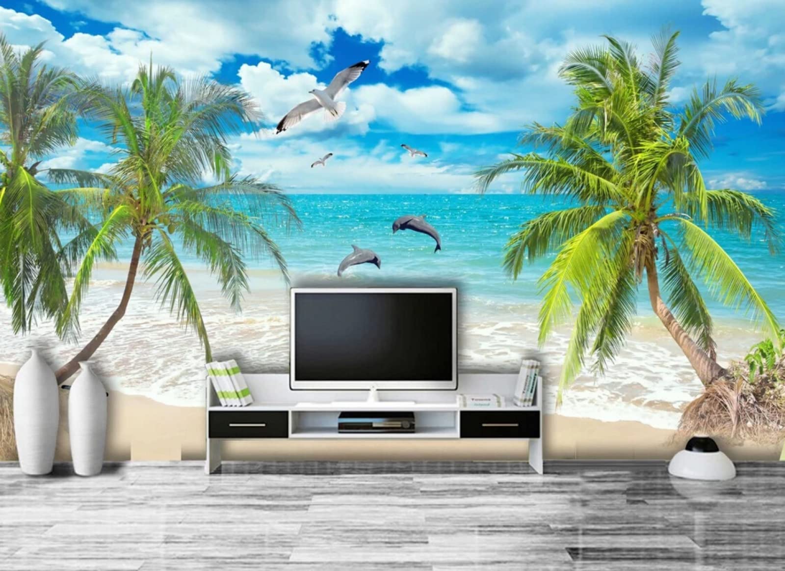 Carta Da Parati 3D Scena Di Mare Moderno Semplice Albero Di Cocco Carta Da Parati Camera Letto Moderna Fotomurali 3D Gigante Murale Decorazione