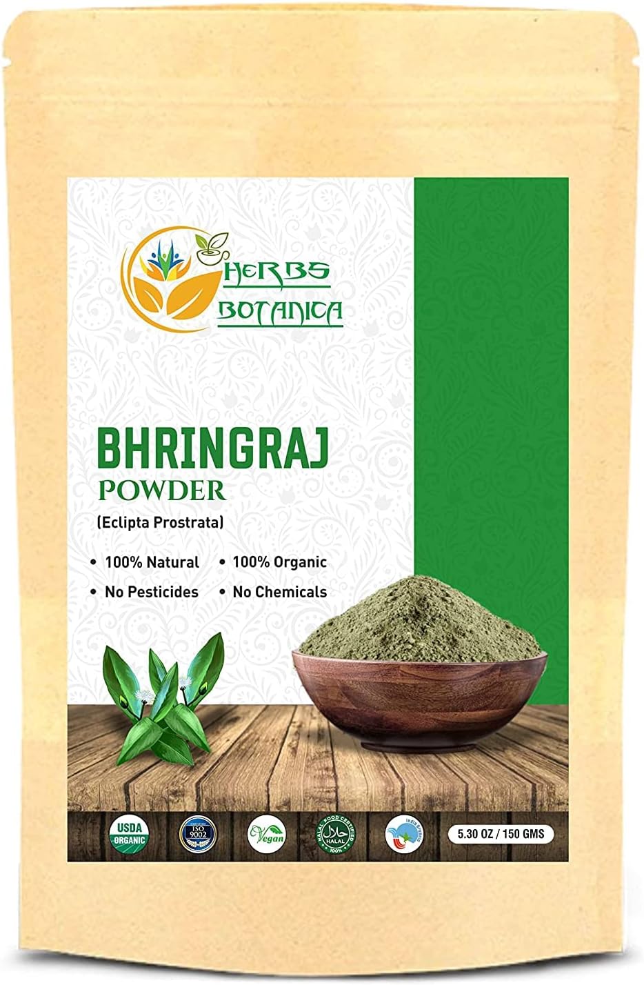 Herbs Botanica Bhringraj Powder Organic Eclipta Alba False Daisy Karisalankanni Bhringrajasava Powder Nourish Your Hair Naturally for Radiant Locks 5.3 oz / 150 gms