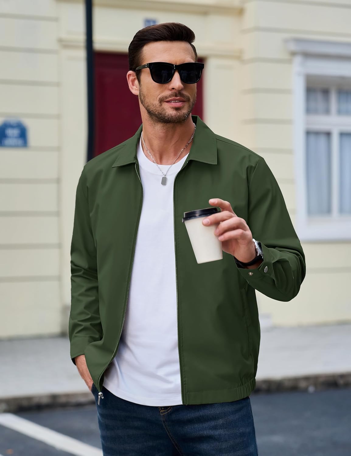 MAGCOMSEN Men's Lightweight Jackets Full Zip Up Light Coat Laydown Collar Jacket Casual Windbreaker Jacket with Zip Pockets - Image 6