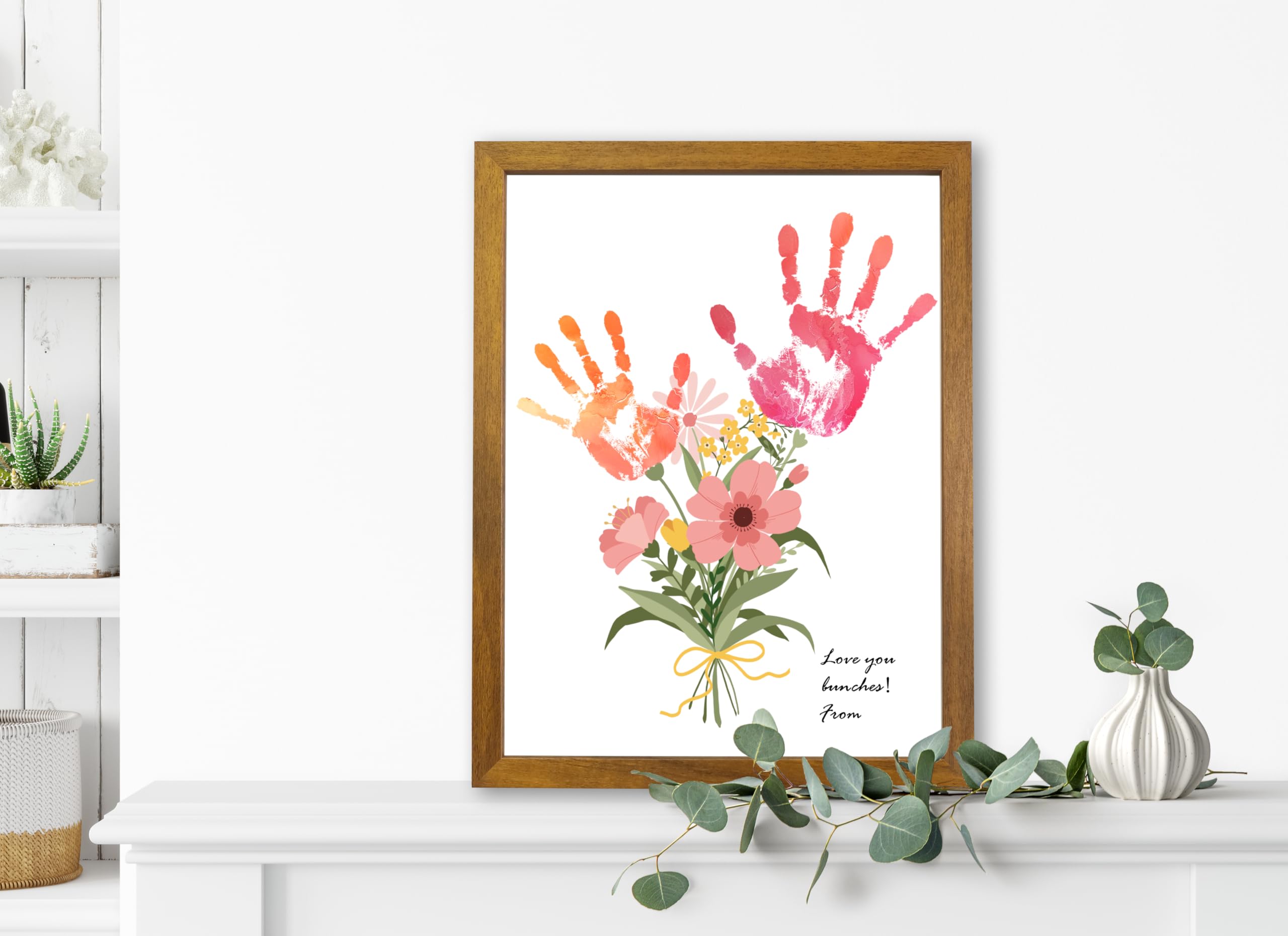 TwoDays Ramo de flores, kit de manualidades con huellas a mano, regalos únicos para mamá de parte de hija o hijo para el día de la madre, cumpleaños, Navidad, regalo para la abuela (floral-1, marrón)