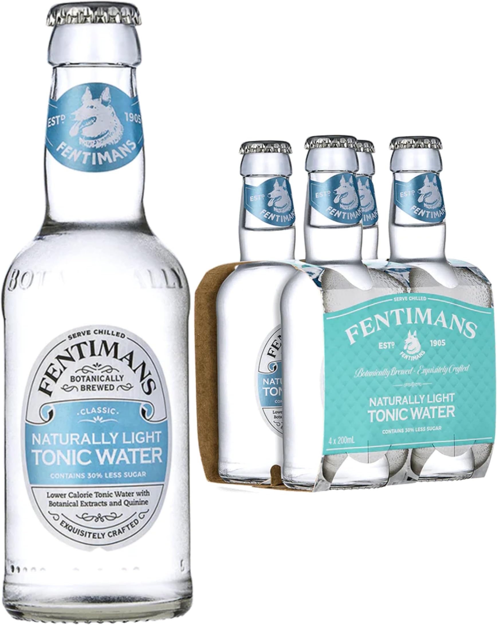 Naturally Light Tonic Water - Botanically Brewed Water - Infused with Lemongrass Extract - Low Calorie, Gluten Free and Vegan Friendly Soft Drinks - 4 x 200ml