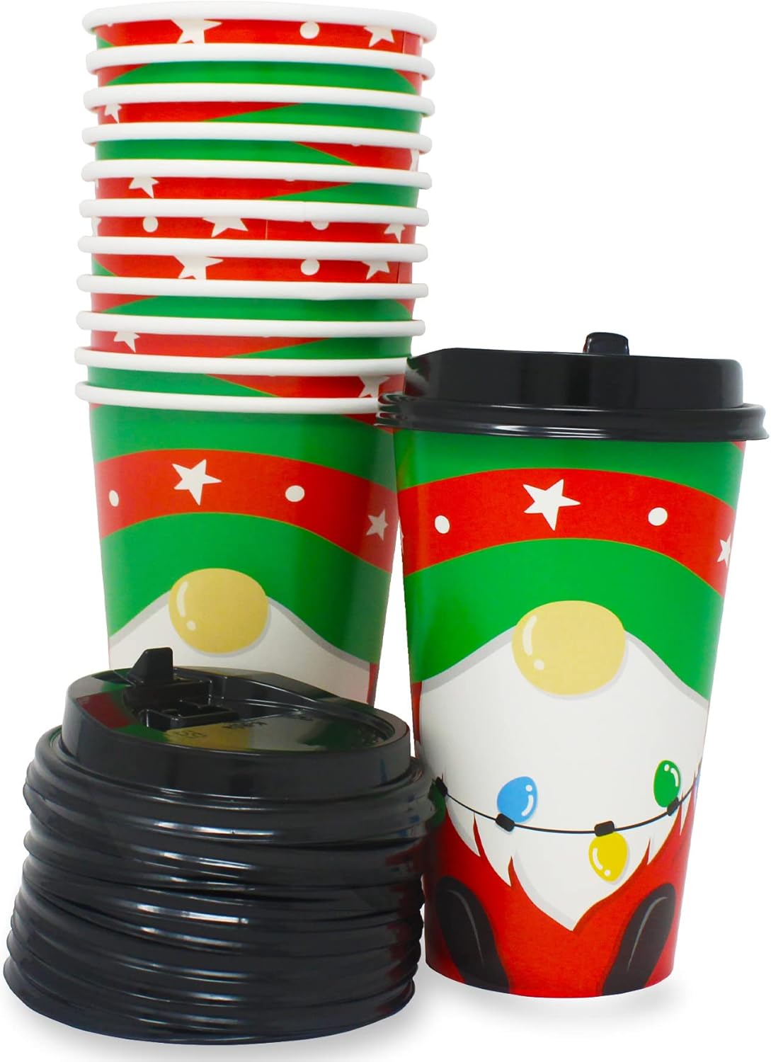 Christmas Coffee Cups with Lids 16 oz Santa Disposable