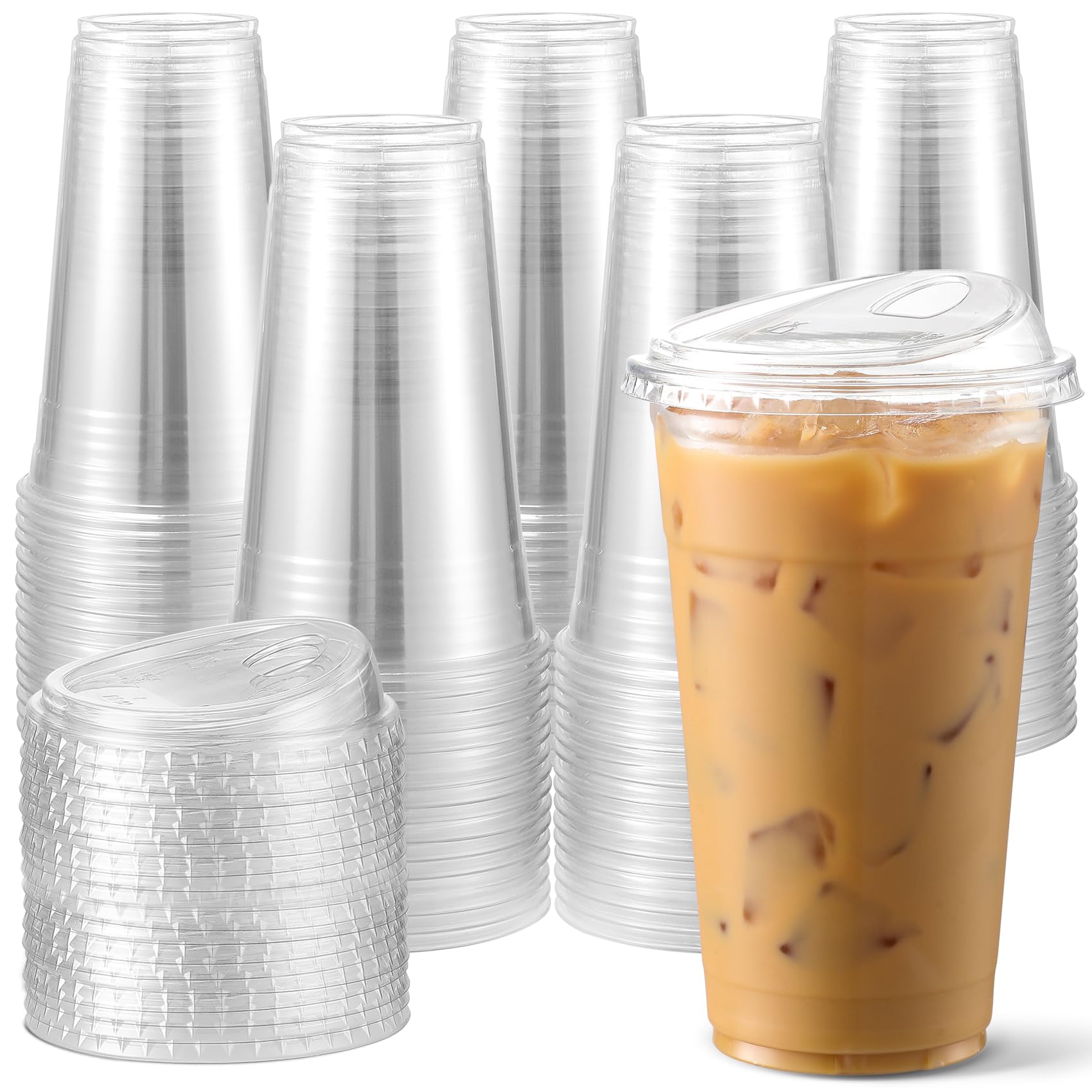 AOZITA 100 Pack 16 oz Plastic Cups With Strawless Sip-Lids, Iced Coffee Cups With Lids BPA Free, Disposable Clear Cups, To Go Cups for Smoothies, Party Drinks, Bubble Tea, Cold Beverage — Amazon image 8