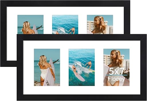 10x20 Picture Frame with Tempered Glass, 5x7 Picture Frame Collage, Display Three 5x7 Photos with Mat or 10 x 20 Pictures without Mat - Horizontal or Vertical Wall Mounting, 2 Pack, Black