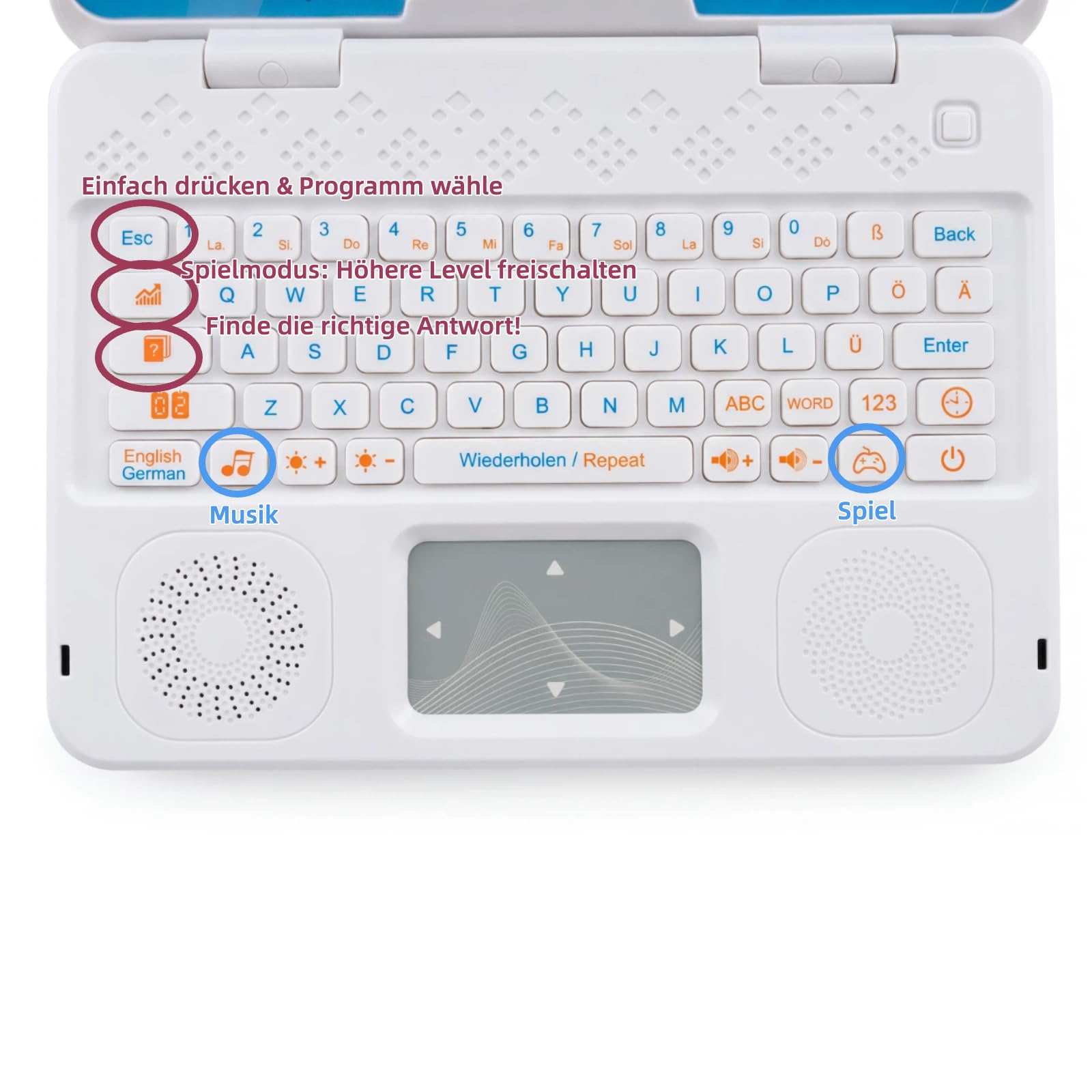 Kinder Laptop - Bilingualer Lerncomputer (DE/EN) mit 9,7x5,2cm Bildschirm für Mathe, Alphabet, Musik & Spiele