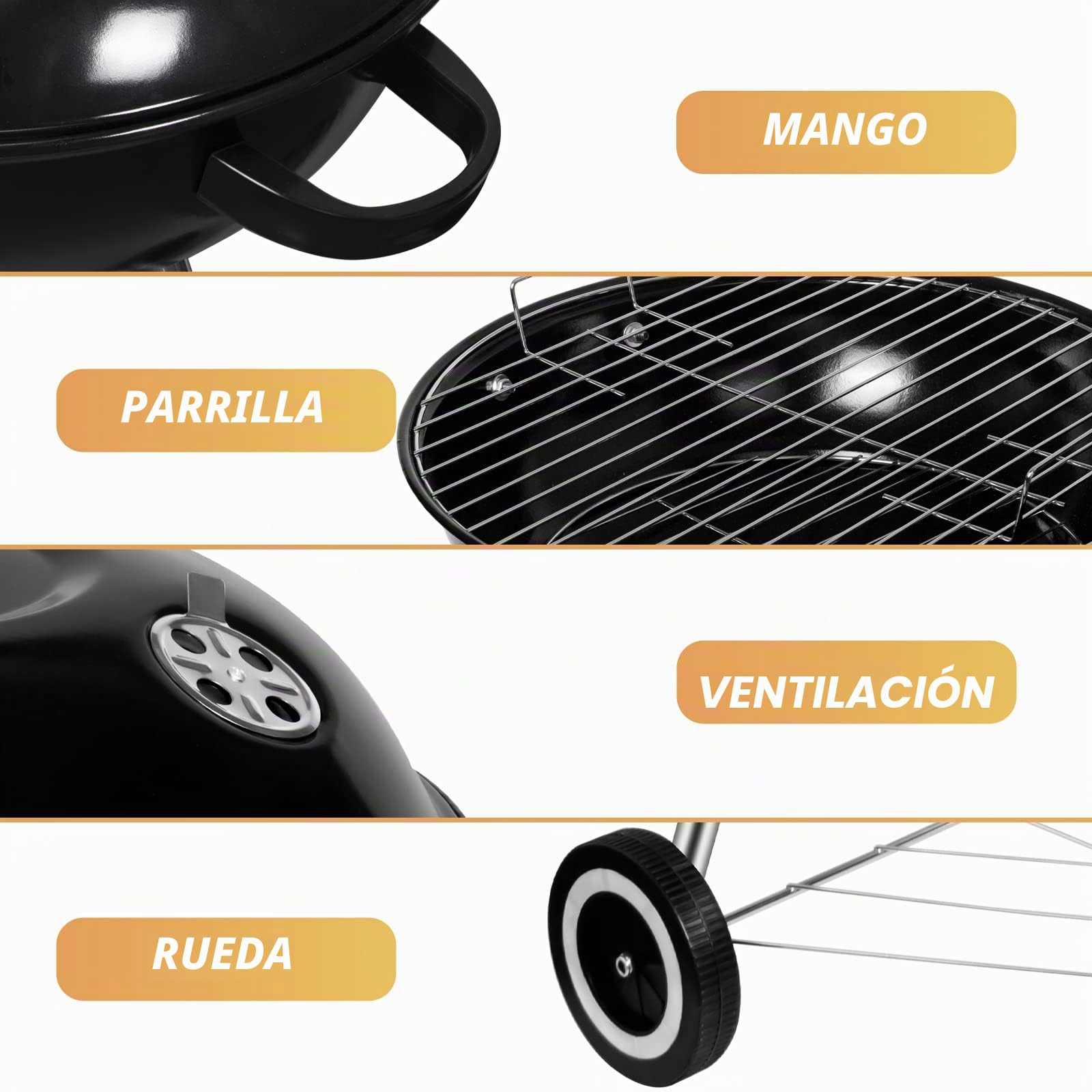 Barbacoas Portátiles Barbacoas de Carbón Asador Parrilla con Ruedas para Jardín Exterior BBQ con Soportes Facil Movimiento (46L ×44W ×70H)
