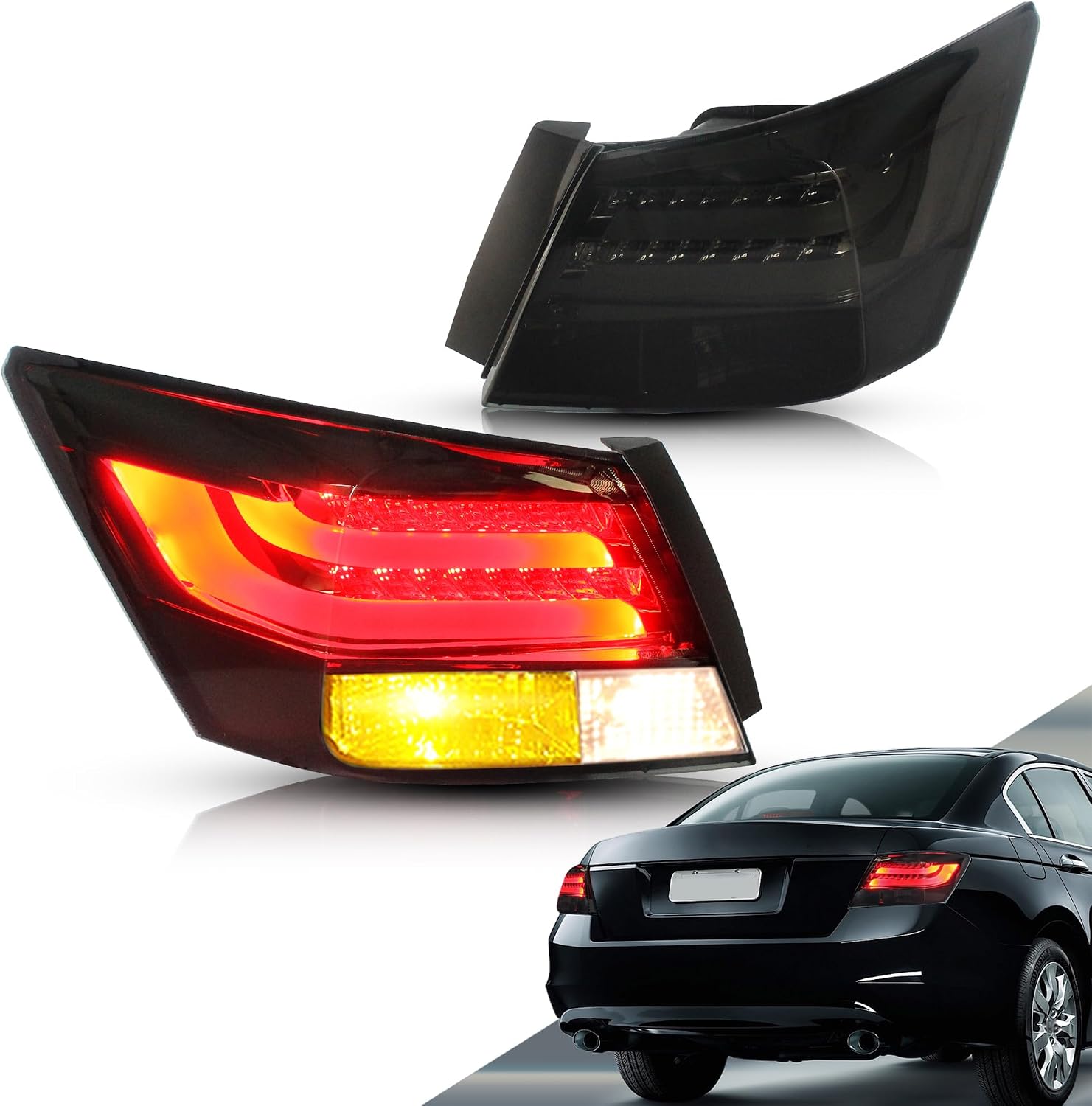 VLAND 2 Pieces Tail lights Compatible with Accord 2008-2012 Inspire 8th Generation for Sedan Only Need Extra WY21W/ W21W Bulbs Smoke Lens