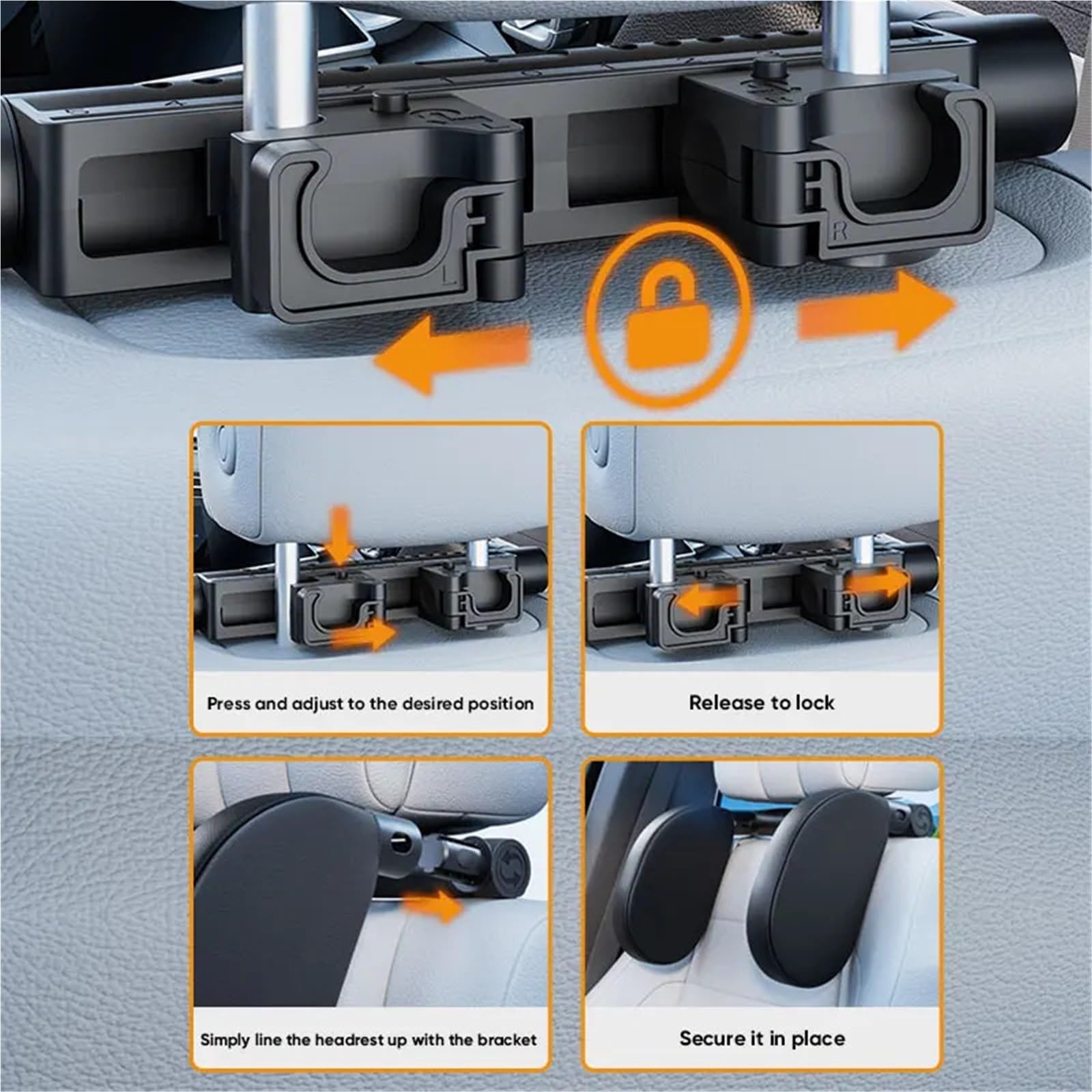 Zagłówek Samochodowy Ergonomiczna poduszka szyjna z regulacją 360° z pianką memory foam i bocznymi poduszkami, zagłówek, pasuje do BMW regulowana poduszka do spania w podróży(A13 PVC Gray)