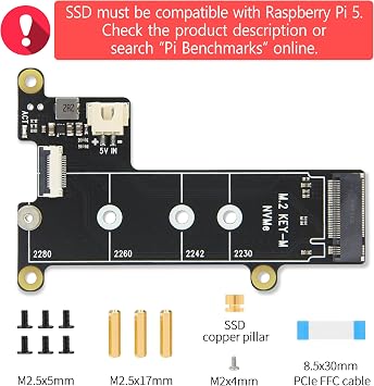 ElectroCookie PCIe to M.2 NVMe SSD HAT Board for Raspberry Pi 5 (X1001)