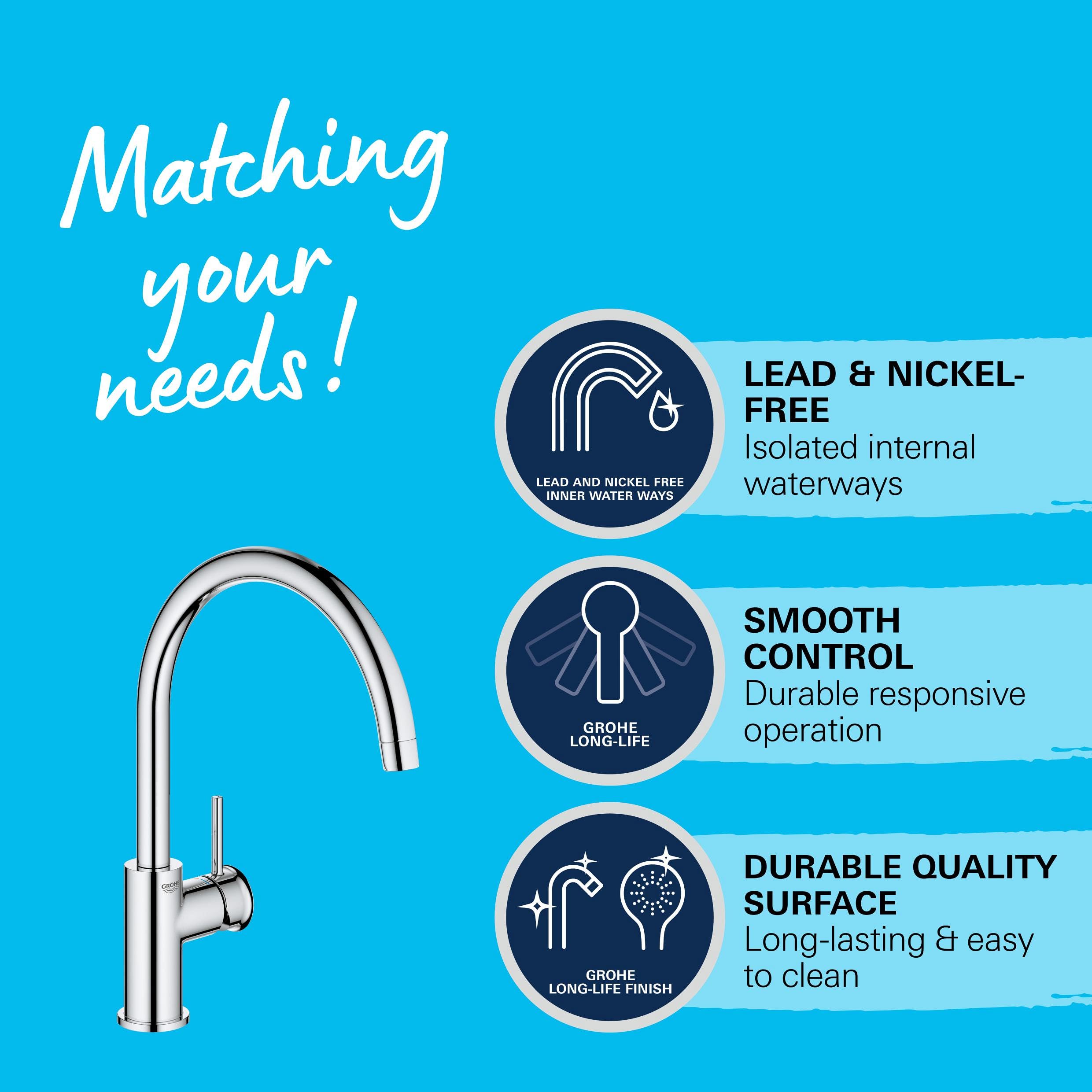 GROHE Start Classic 31553001 bateria zlewozmywakowa jednoręczna (wylot C, zakres obrotu 360°, elastyczne przyłącze, w zestawie narzędzie montażowe), chrom,