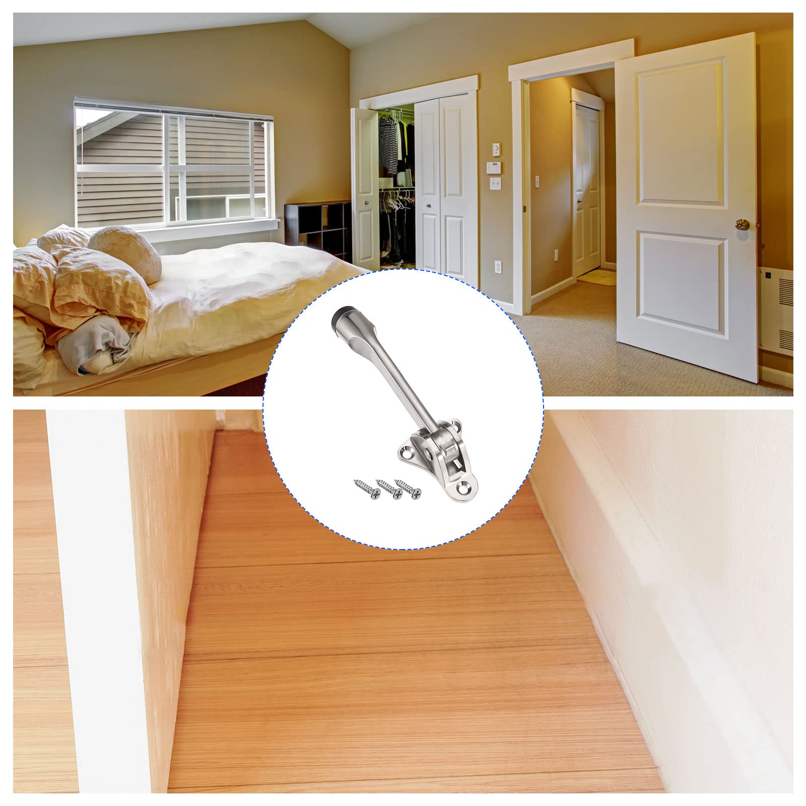 METALLIXITY Kickdown Door Stop (132mm/5.2") 1pcs, Zinc Alloy Easy Pedal Kick Down Door Stopper Rubber Tip with Screws - Image 3