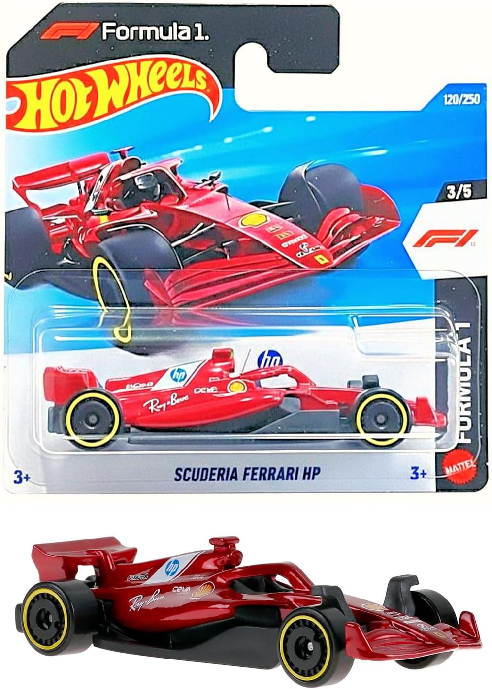 Hot Wheels Formula 1 Die-Cast Cars Short Cards, Scuderia Ferrari HP and Visa Cash App Racing Bulls, 2-Pack, Ages 3+