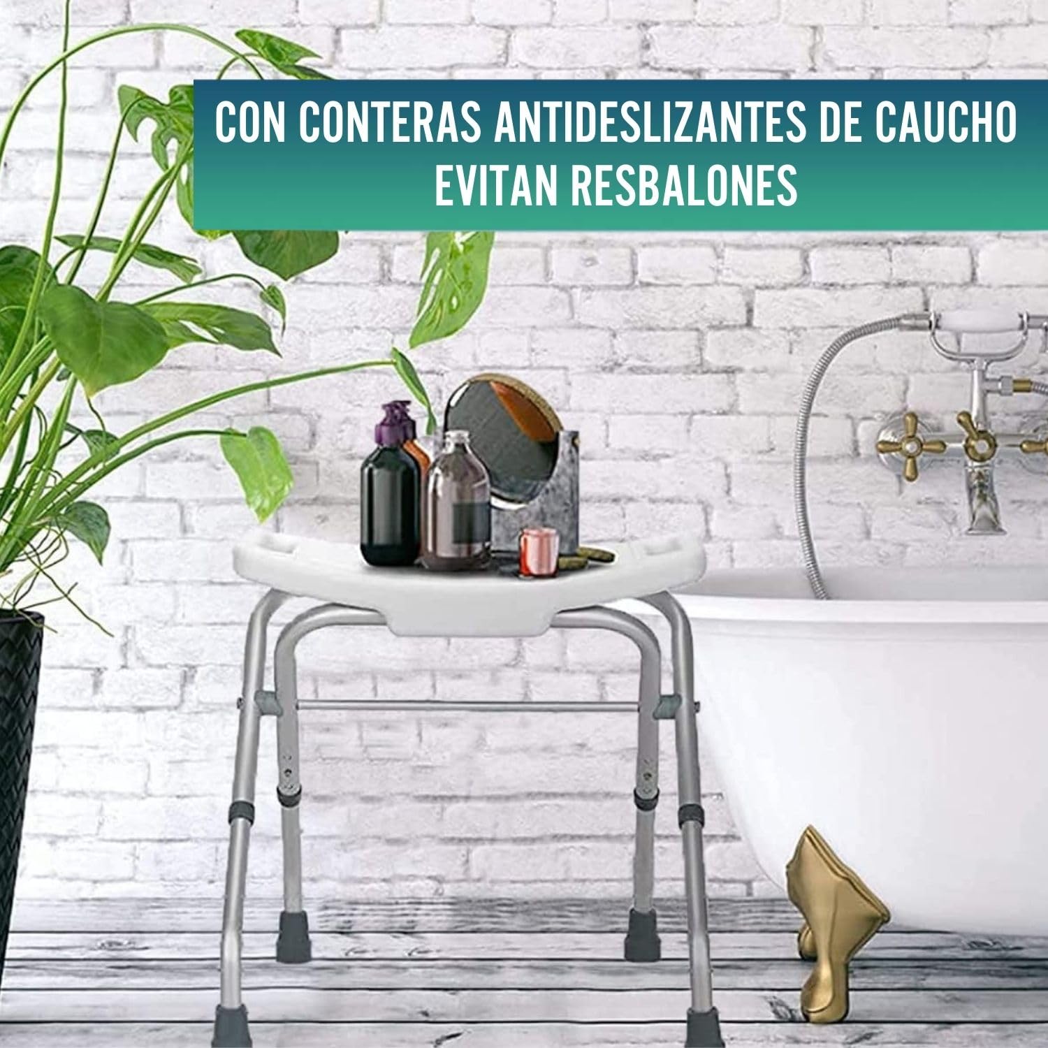 OrtoPrime Taburete Baño Plegable - Silla para Ducha Ortopédica - Asiento Bañera Portátil - Banqueta Antideslizante - Taburete de Ducha para Ancianos o discapacitados - Banco de Ducha
