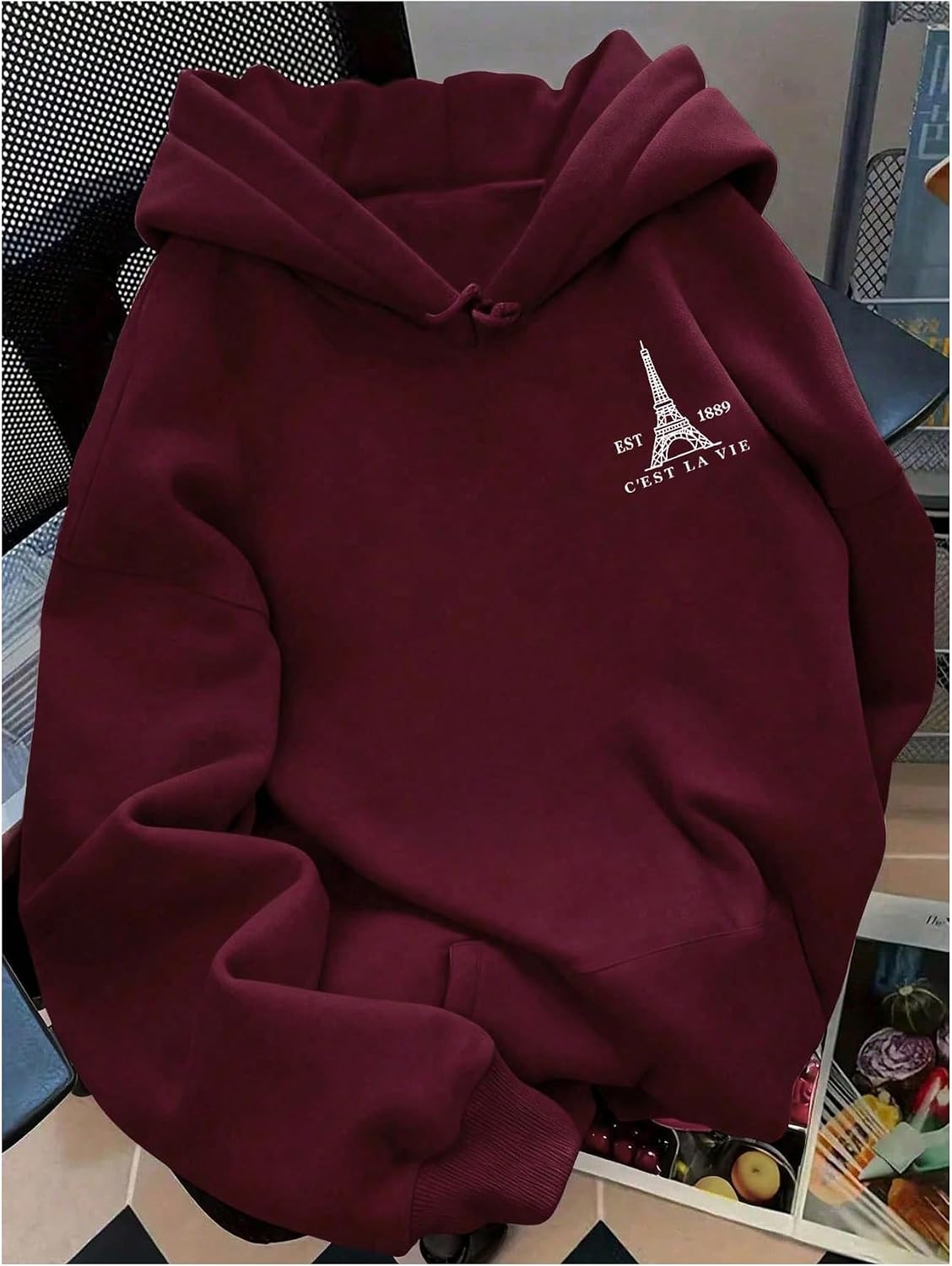 Women's Vintage Letter Graphic Hoodie Drawstring Thermal Loose Streetwear Sweatshirts with Pockets