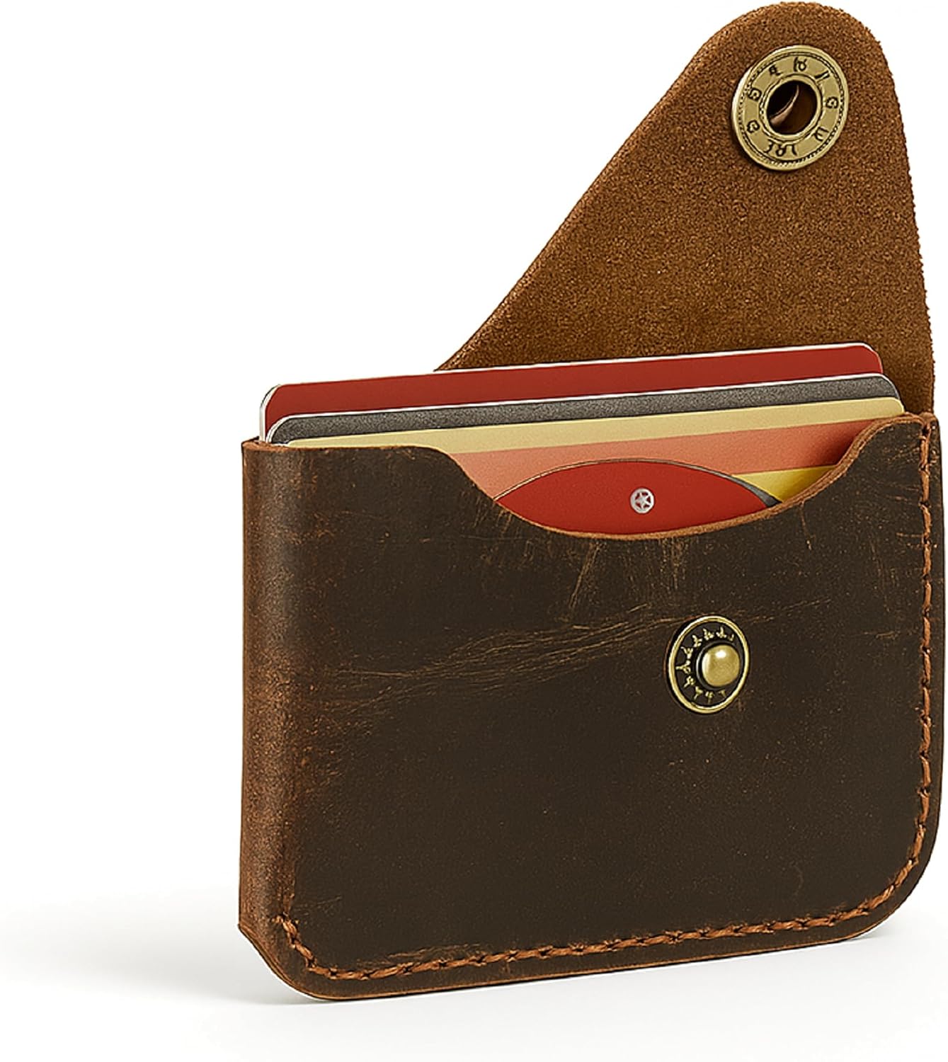 Brown Leather Card Holder Minimalist Wallet Handmade - Slim Credit Card Case with Button Closure - Compact Leather Card Case Holds Up to 4 Cards - Front Pocket Wallet for Men & Women - Image 7