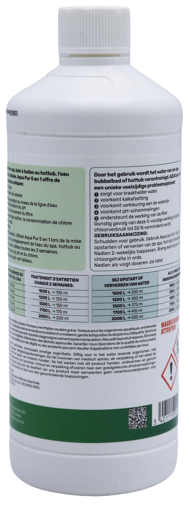 Aqua pur 5 en 1 2 x 1 L - Profitez d'un spa cristallin ! - Traitement complet de l'eau pour le spa - Assure une eau claire et soyeuse - Stabilise le pH