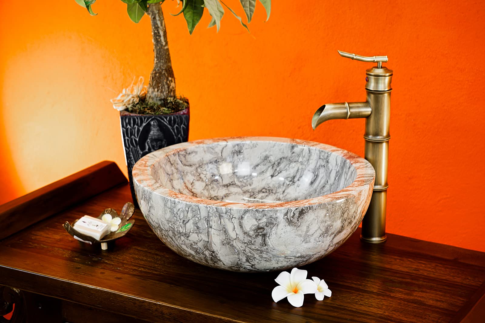 Lavabo In Marmo Naturale - Lavandino Rotondo Beige Con Esterno Ruvido, &Oslash; 30 Cm O 40 Cm