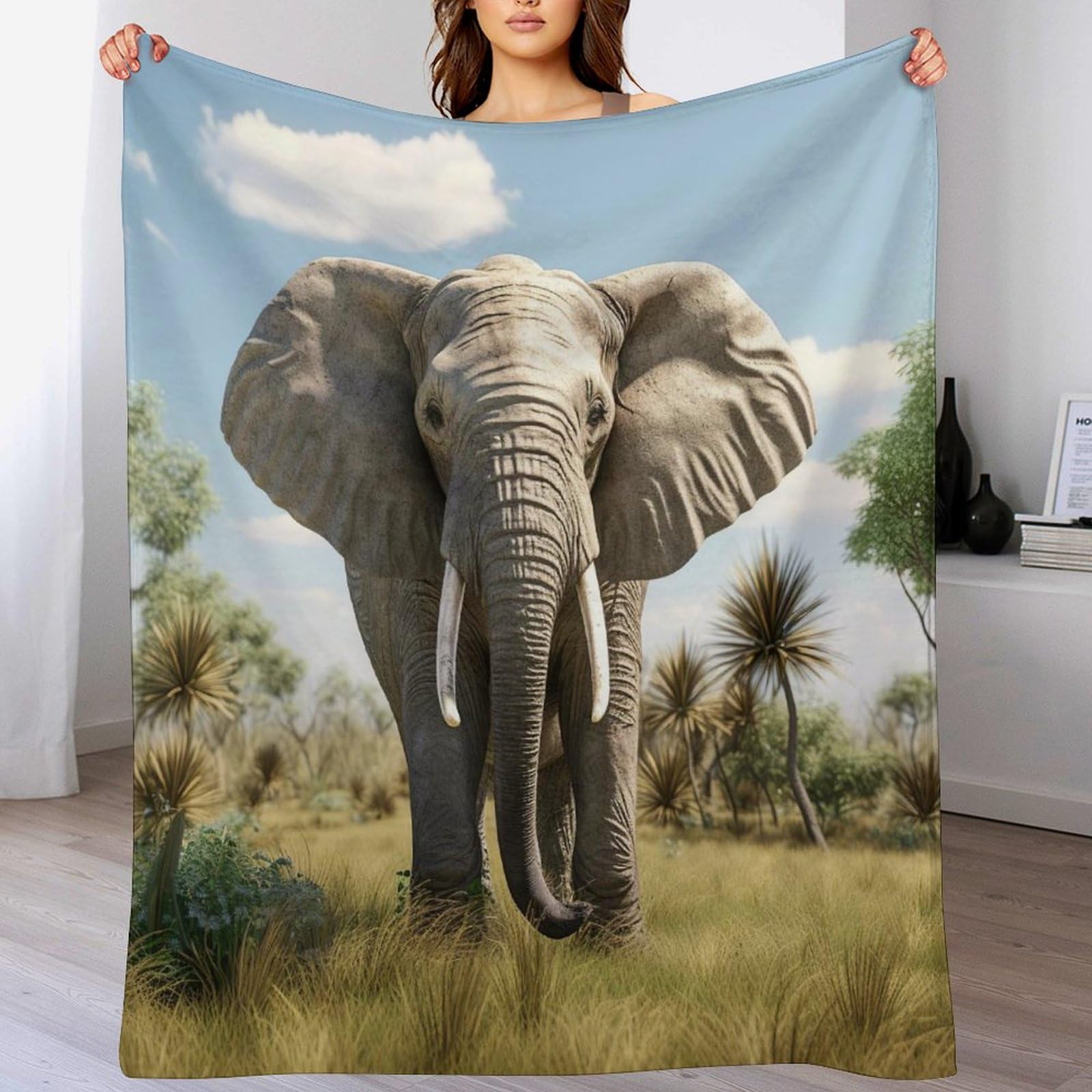 Couverture éléphant en flannel douce et chaude pour lit et canapé de 100x130 cm