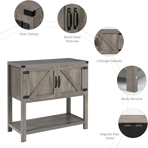 Miniatura 3 de Armario de barra de café de granja gabinete de buffet de cocina con almacenamiento moderno aparador de almacenamiento de bufé con 2 puertas y