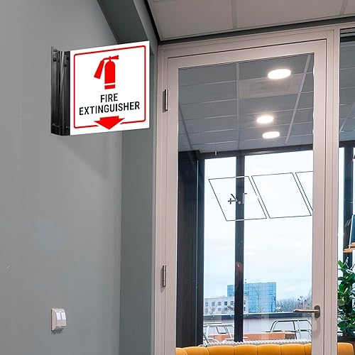 Miniatura 2 de Señal de proyección de extintor de incendios, (SI-7707) de doble cara, 6 x 6 pulgadas, ACM, con accesorio negro satinado de níquel cepillado,