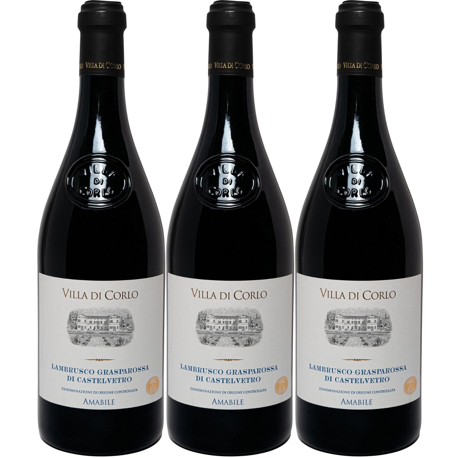 Villa di Corlo Lambrusco Grasparossa di Castelvetro DOC Amabile roter Perlwein süß Rotwein Italien inkl. FeinWert E-Book (3 x 0,75l)