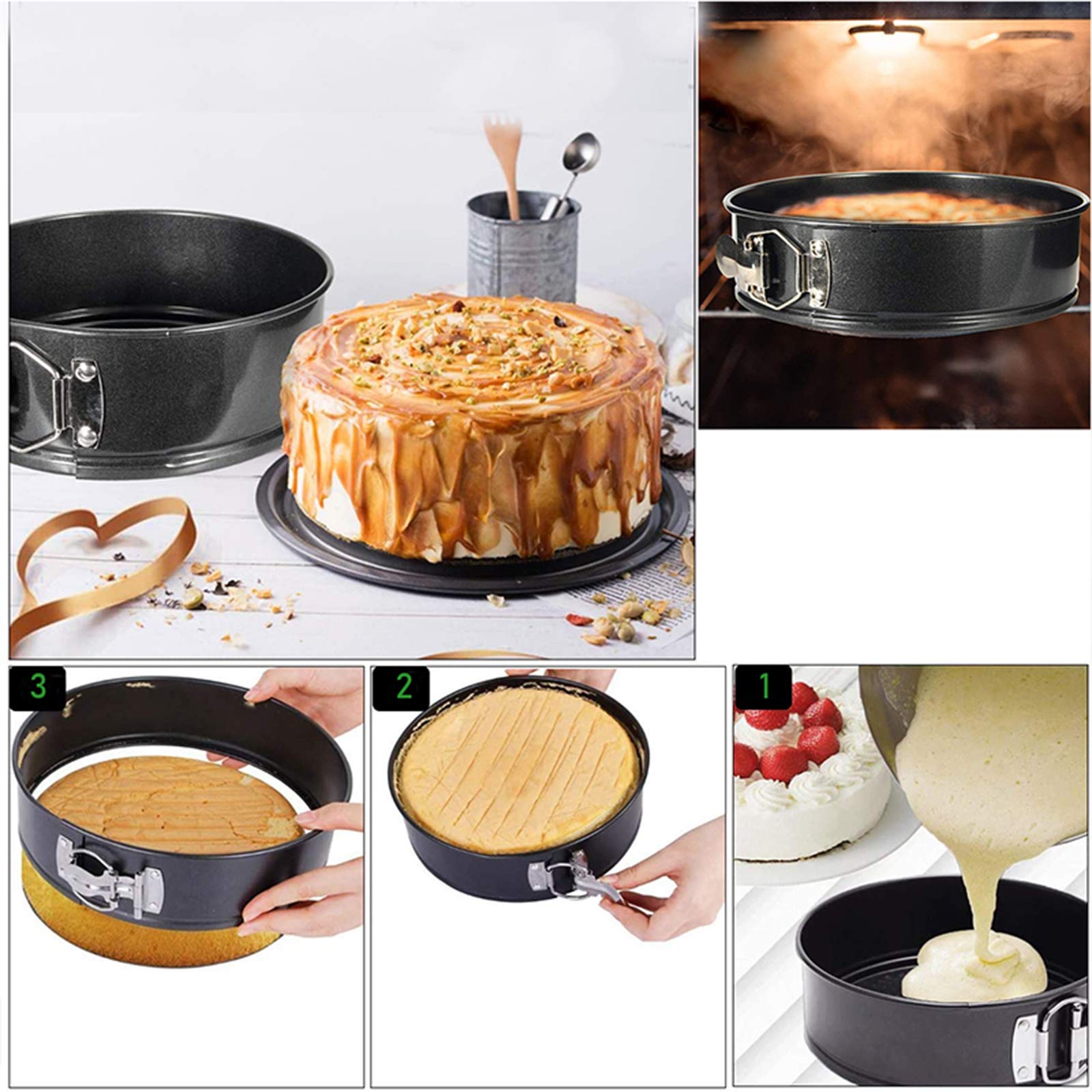Zestaw okrągłych form do ciasta z końcówkami do wyciskania, nieprzywierającą blachą do pieczenia ciast Kuchenne naczynia do pieczenia ze zdejmowaną podstawą do robienia różnorodnych ciast