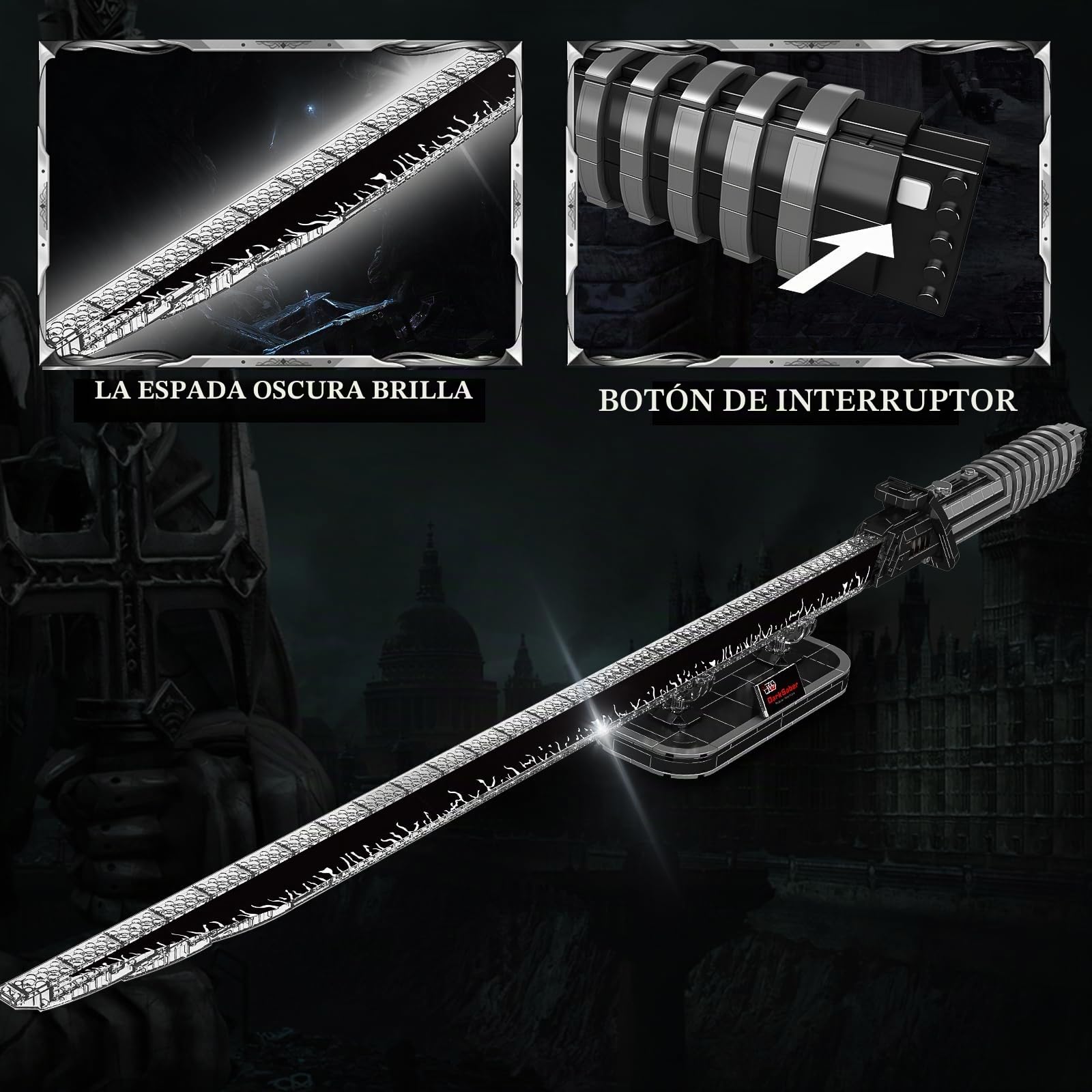 Mould King 10138 Modelo técnico de Espada, 885 Piezas Juego de Bloques de construcción como Regalo, Juguete de Armas, Modelo de Bloques con iluminación y Soporte