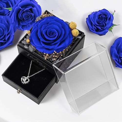 Miniatura 4 de Rosa elegante azul preservada, 1 unidad, cuadrado de 4.3 pulgadas, flor real, regalo para el día de San Valentín para ella Azul,Púrpura-,Rojo