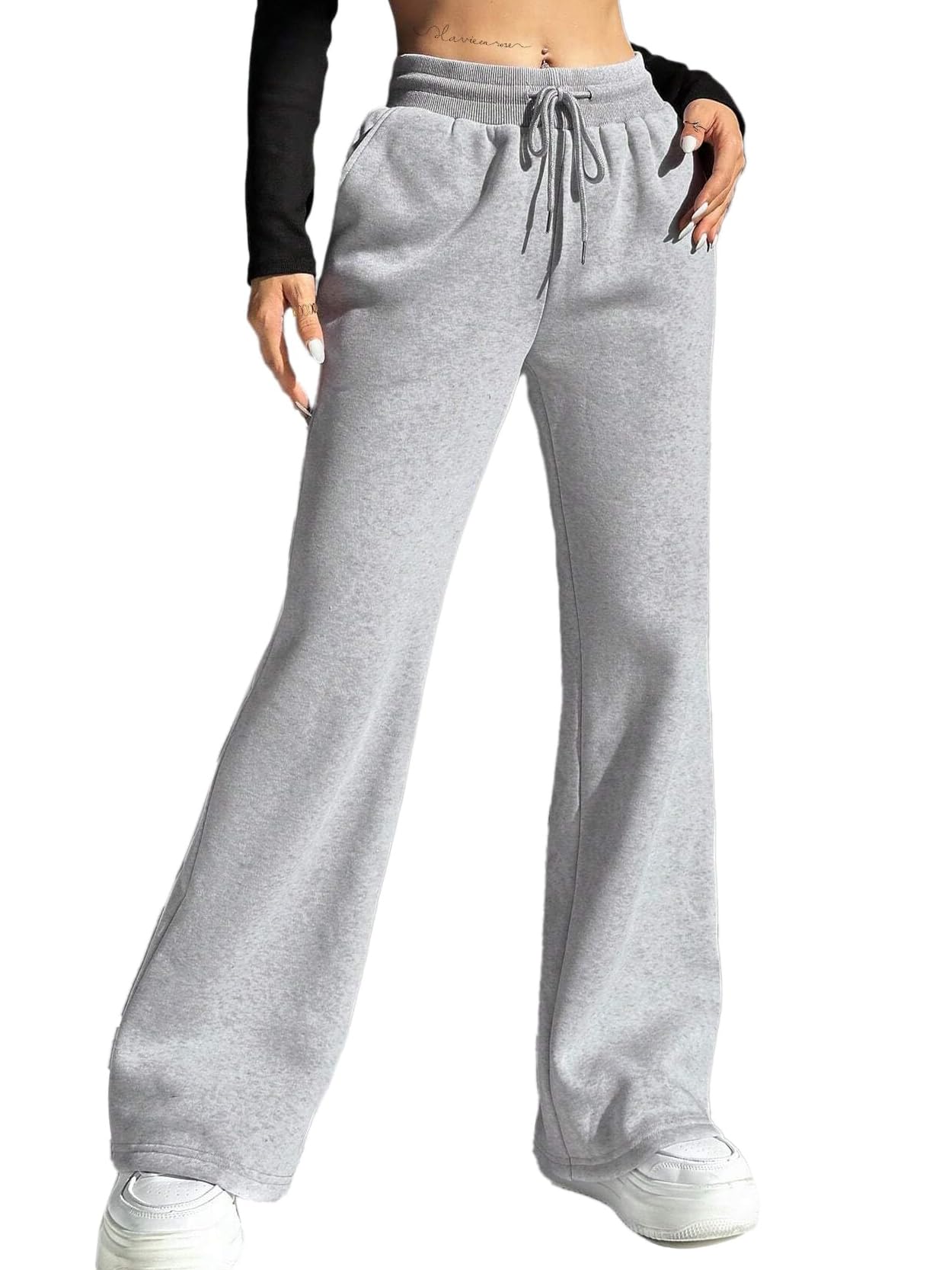 SOFIA'S CHOICE Women's Flared Sweatpants Elastic Waist Drawstring Bell Bottom Pants with Pockets