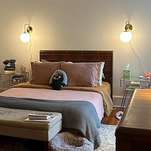 Miniatura 3 de DAYCENT Moderno aplique de pared enchufable con brazo oscilante de cristal de ópalo con interruptor de encendidoapagado para dormitorio y cocina,