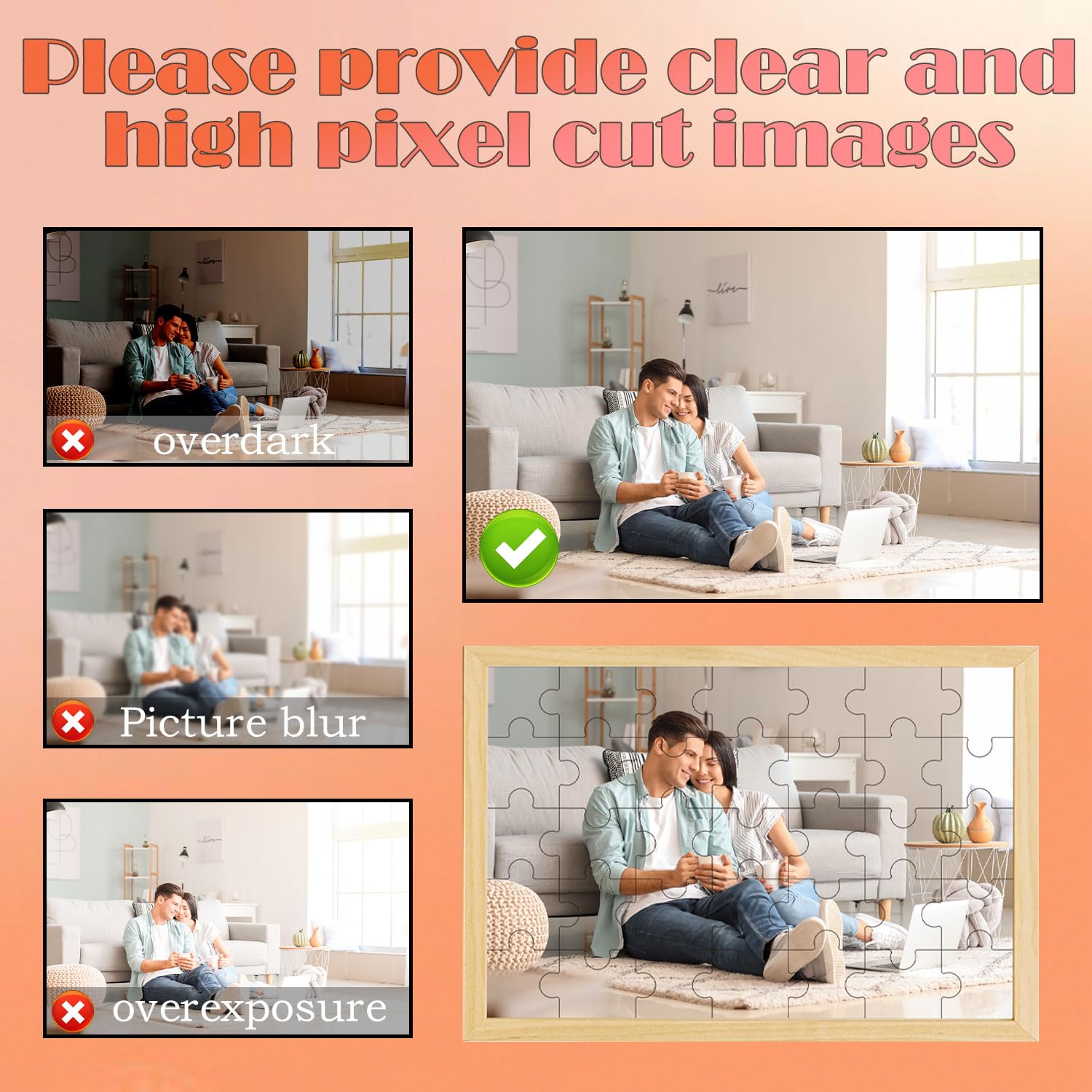 Puzzle Personnalisé Photo Puzzle Personnalisable avec Cadre Photo en Bois inodore Une Large Gamme de Styles à Choisir（(Le Nombre de Puzzles varie de 35 à 1000)