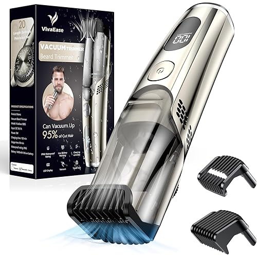 Vacuum Beard Trimmer for Men, New Version Adjustable Precision Trimming Length with 2 Comb, Electric Cordless Vacuum Trimmer for Beard, Waterproof and Rinses Easy, Blades for Skin fit