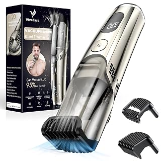 Vacuum Beard Trimmer for Men, New Version Adjustable Precision Trimming Length with 2 Comb, Electric Cordless Vacuum Trimmer for Beard, Waterproof and Rinses Easy, Blades for Skin fit - Amazon product rated Grade A
