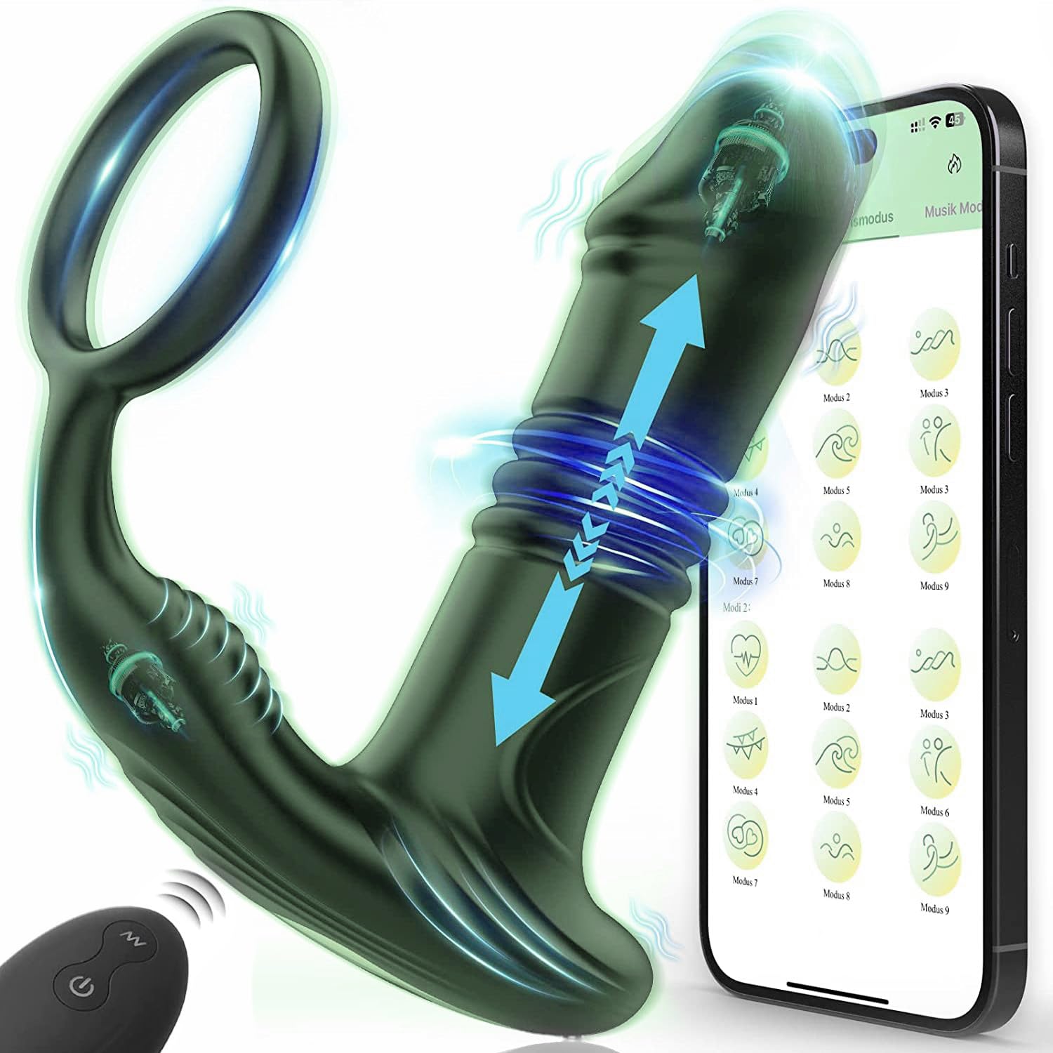Masajeador APP Pr𝚘stȃte-V𝔦br𝚊tộri 9+9 St𝔦m𝚘latore Pr𝚘stȃt𝔦co Pl𝚞g-An𝚊le Pr𝚘stȃta-M𝚊ssȃggio Uomini M𝚊sturbtộre-per Uomo S𝚎x Toyscoppia Uomini An𝚎llo-V𝔦brȃntḝ-per masaje confortable