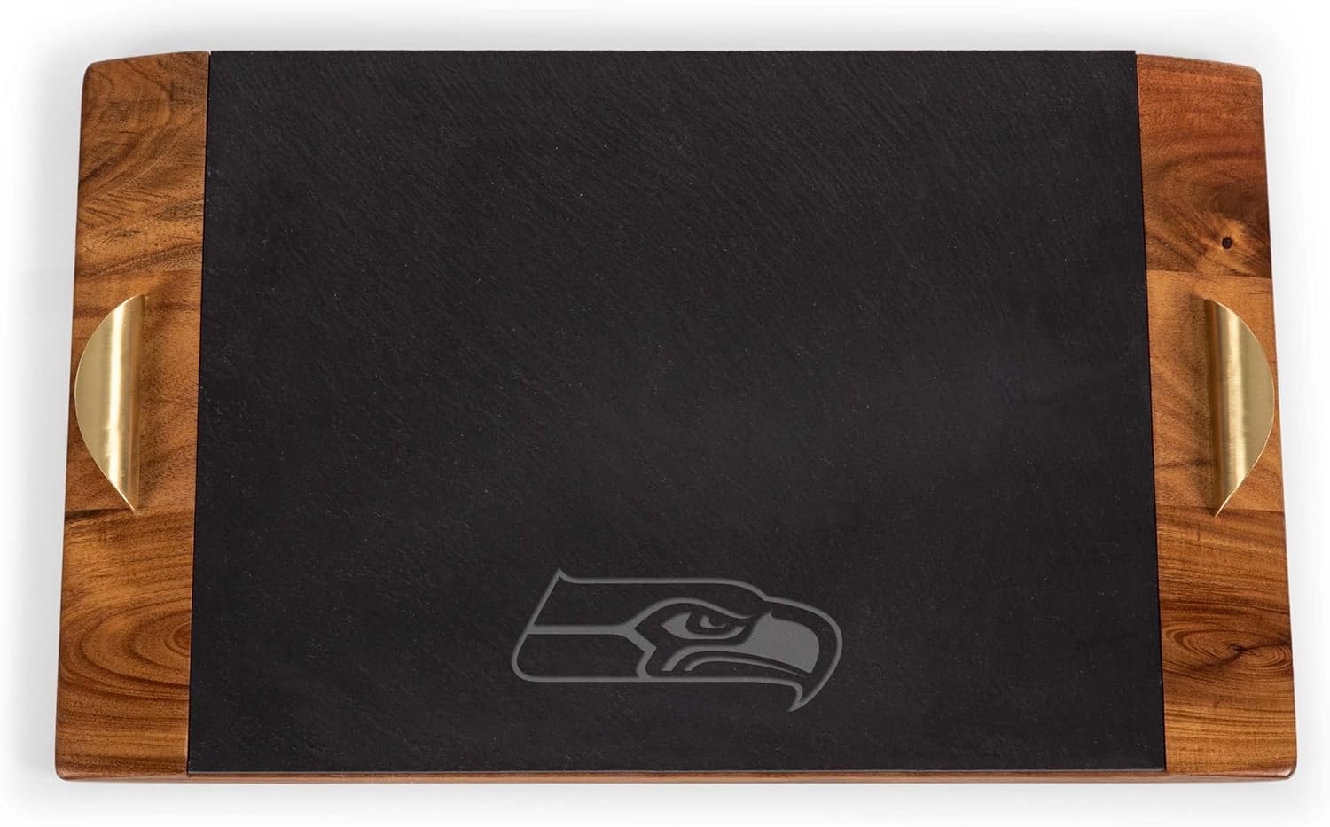 PICNIC TIME NFL Covina - Acacia and Slate Serving Tray, (Acacia Wood & Slate Black with Gold Accents), (Acacia Wood & Slate Black with Gold Accents)