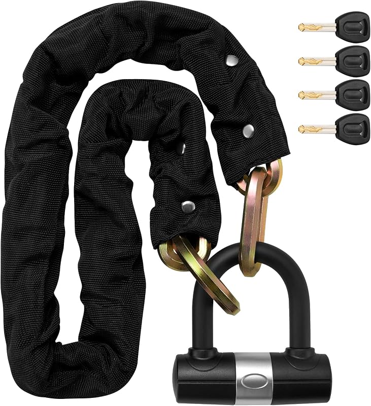 Candado de cadena para motocicleta de alta resistencia, cadena de candado antirrobo de acero endurecido de 10 mm con candado en U y 4 llaves, candado de seguridad resistente a cortes de 3,9 pies para motocicleta, bicicleta eléctrica, scooter, bicicleta, portón - Oro