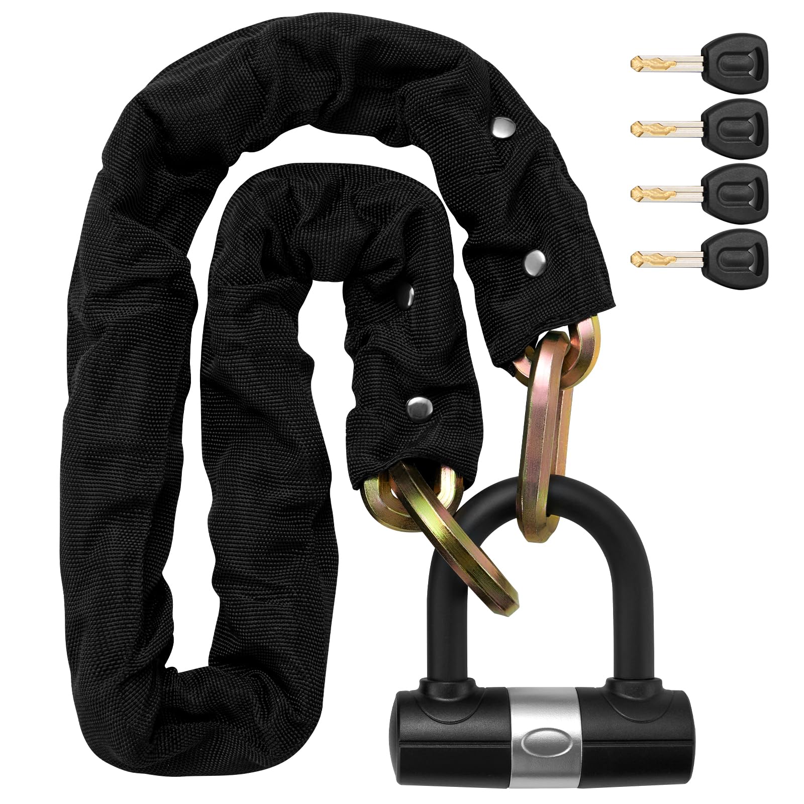 Antivol Moto Chaîne 10 mm en Acier Trempé avec Antivol U et 4 Clés, Chaîne Haute Sécurité pour Moto, Vélo Électrique, Scooter et Vélo, 120 cm – Or