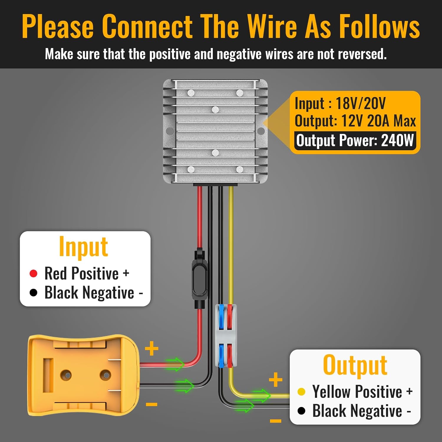20V to 12V Battery Converter + 220W Power Inverter